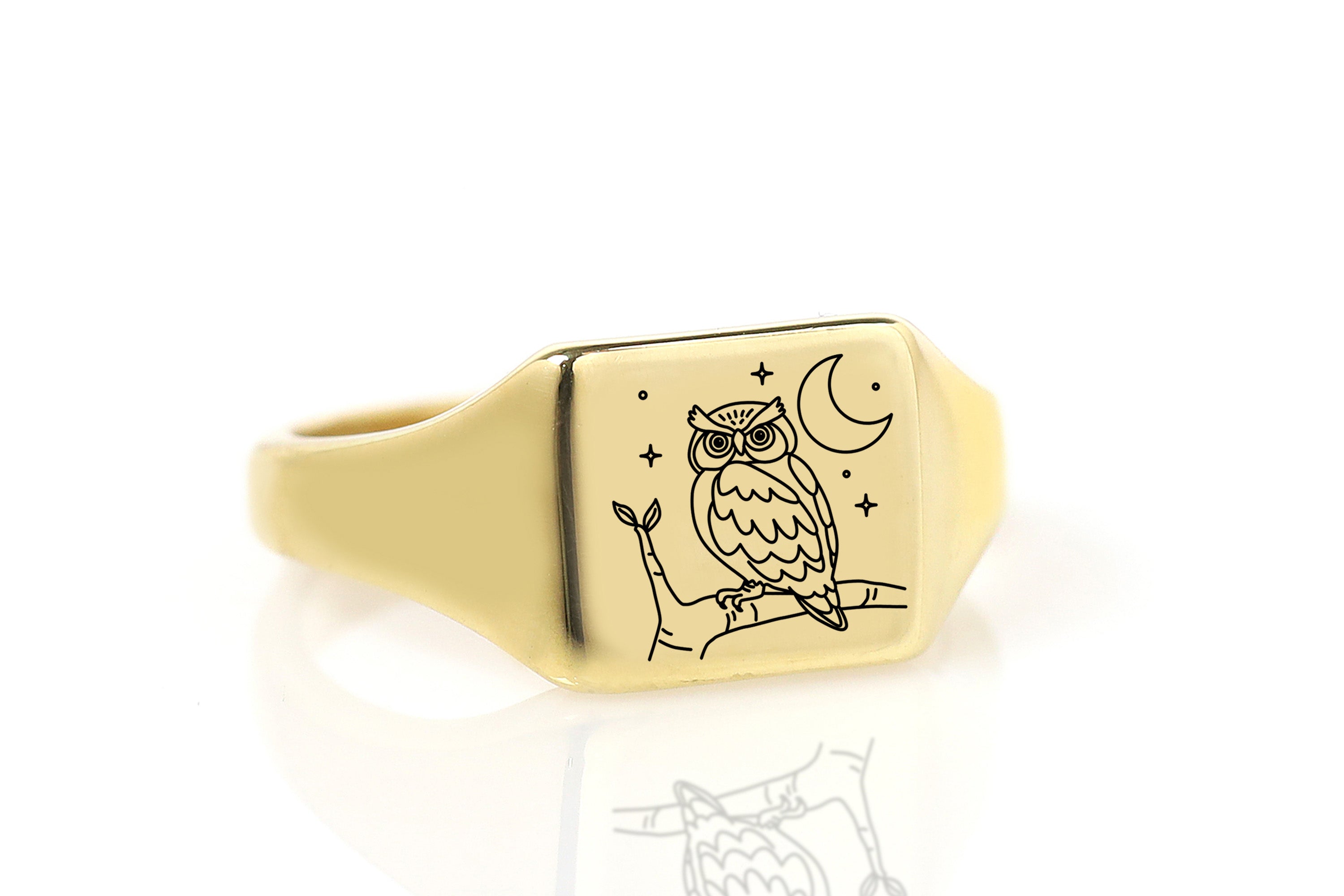 14k Gold Owl Signet Ring