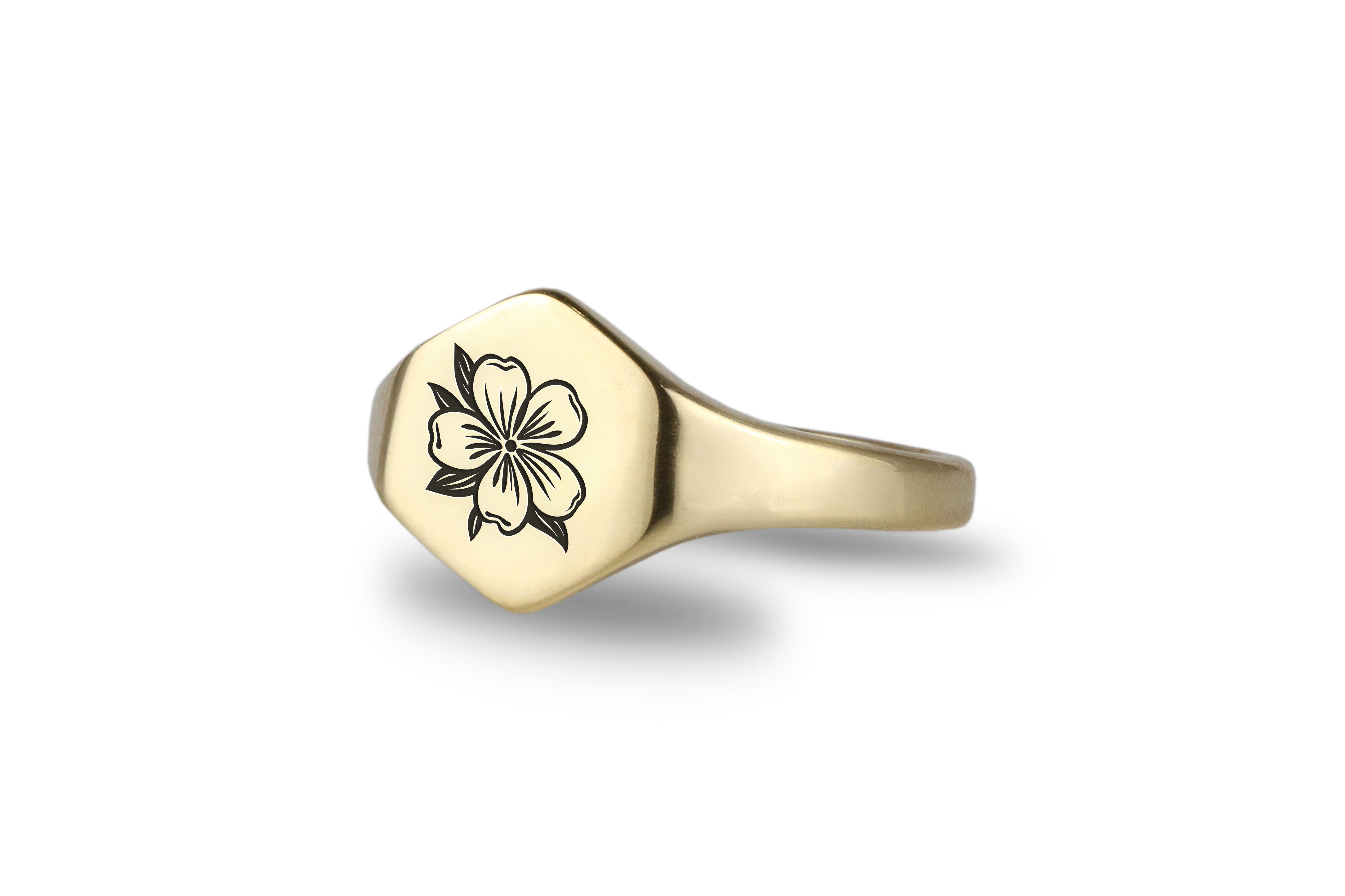 Custom Gold Flower Signet Ring