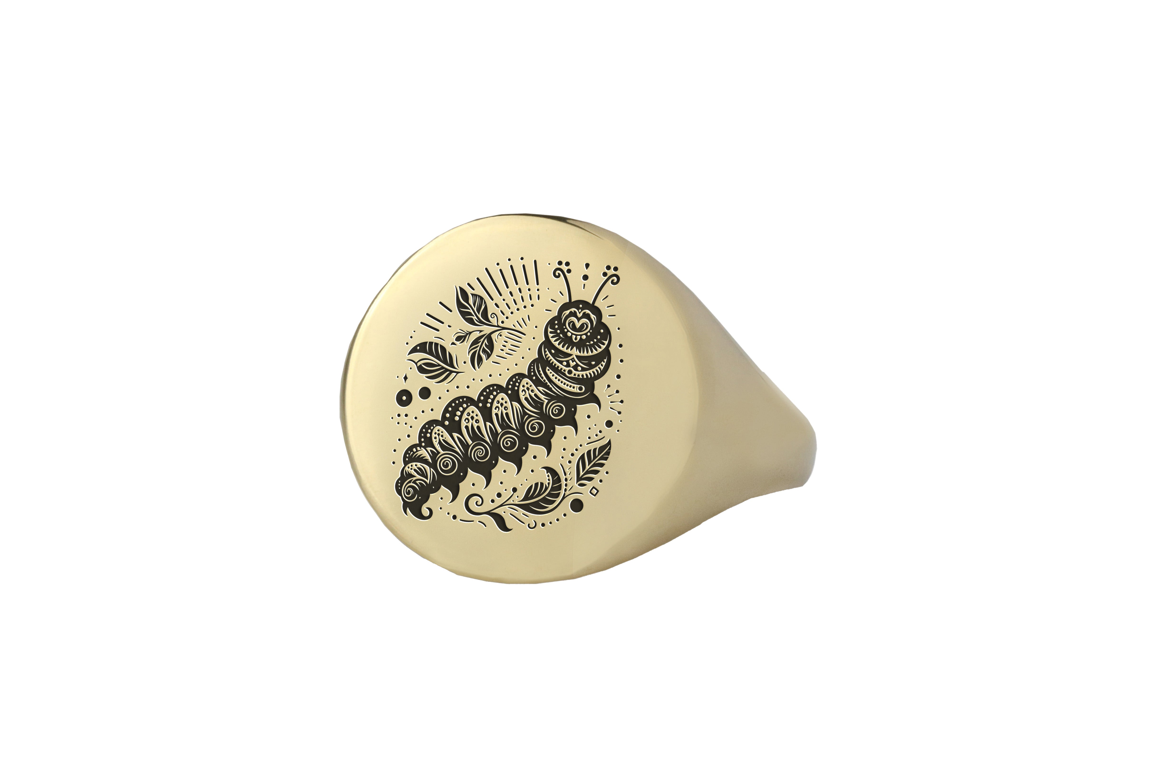 14k Gold Caterpillar Signet Ring