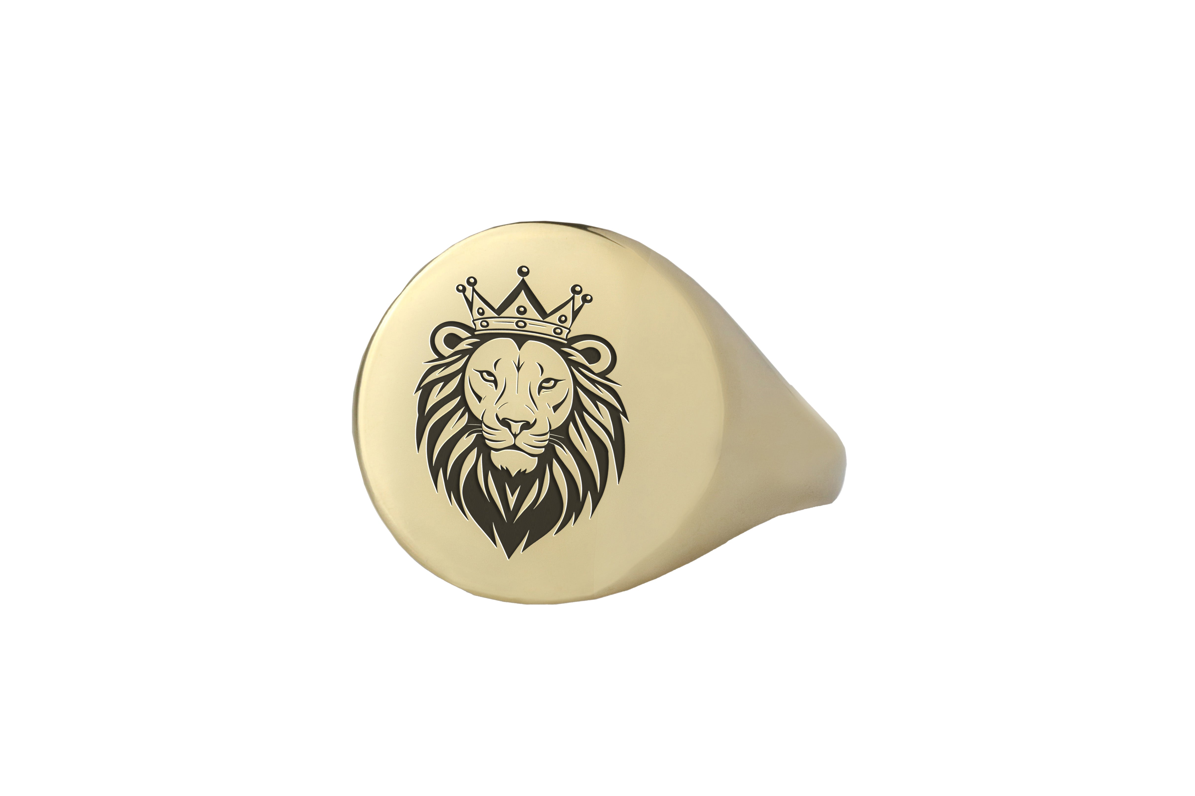 Gold Lion Crown Signet Ring