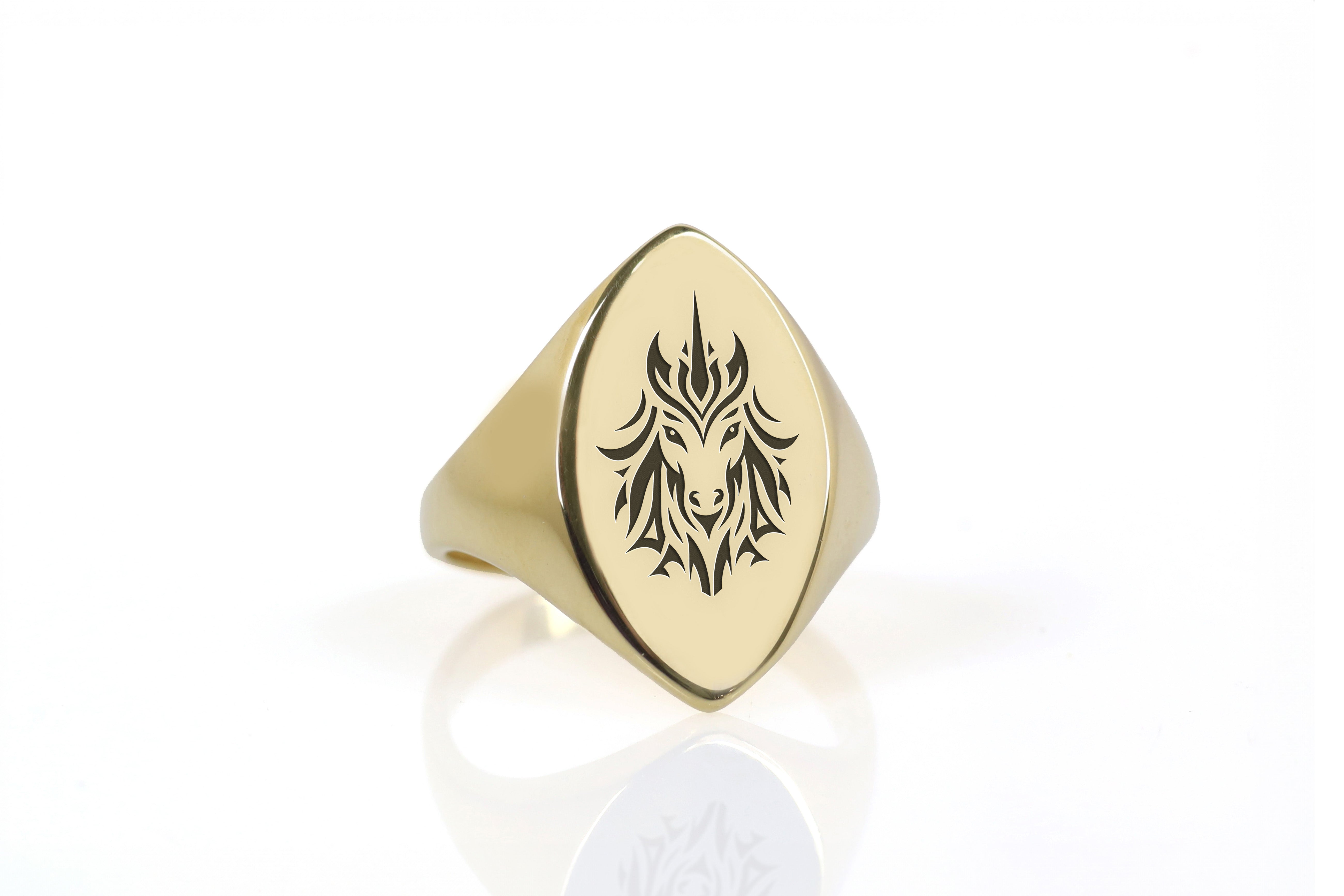 14k Gold Unicorn Signet Ring
