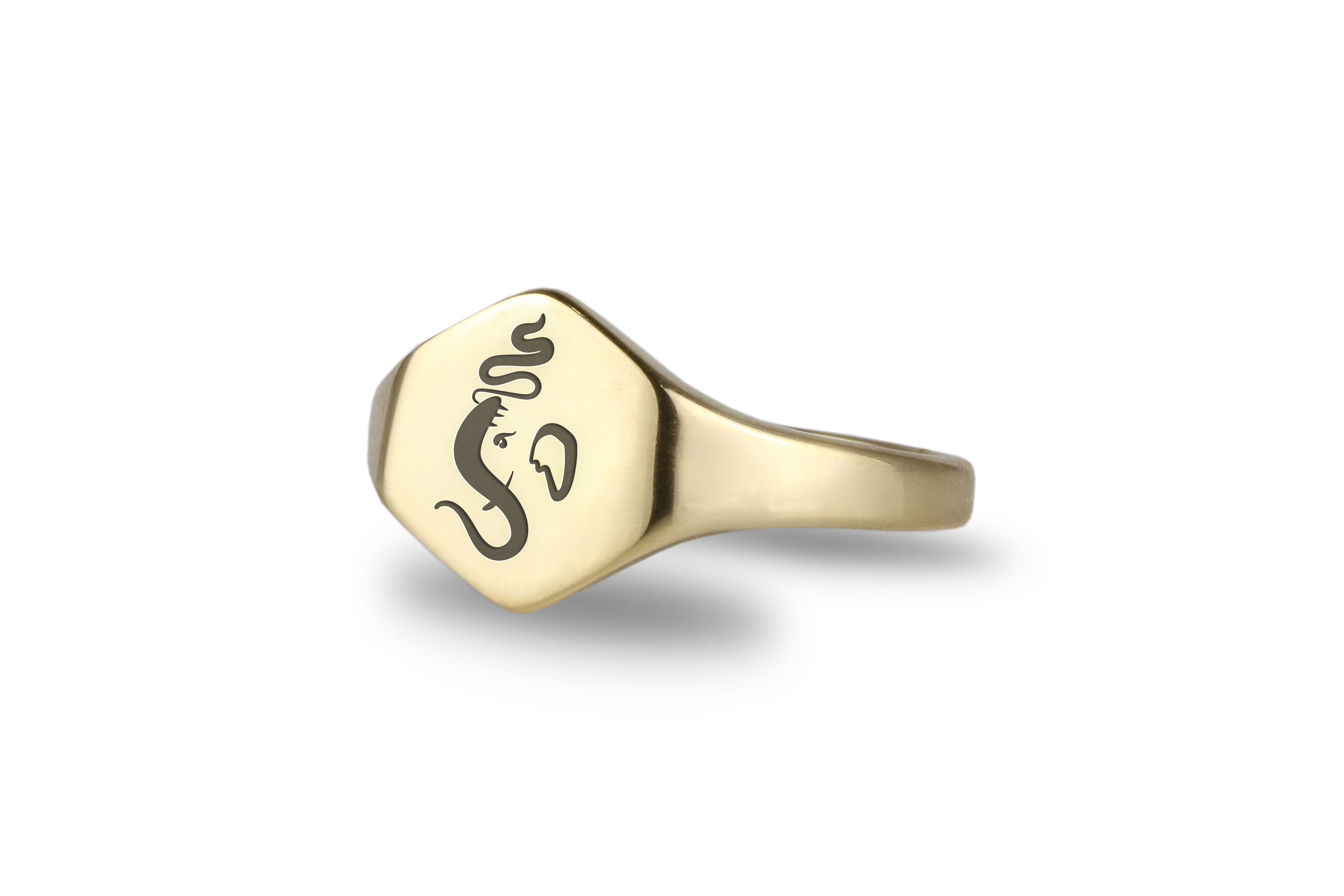 14k Gold Ganesha Signet Ring