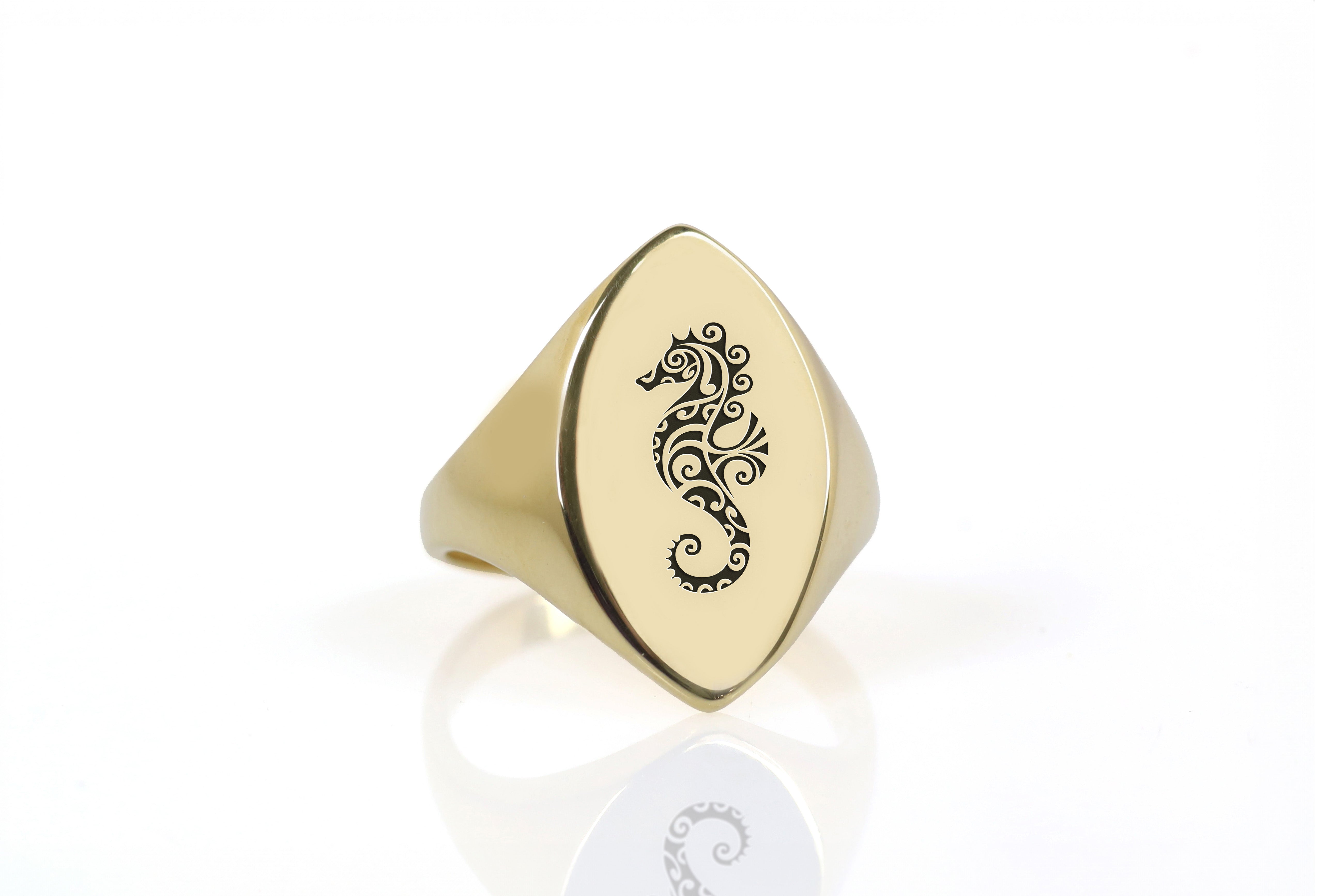 Polynesian Sea Horse Signet Ring