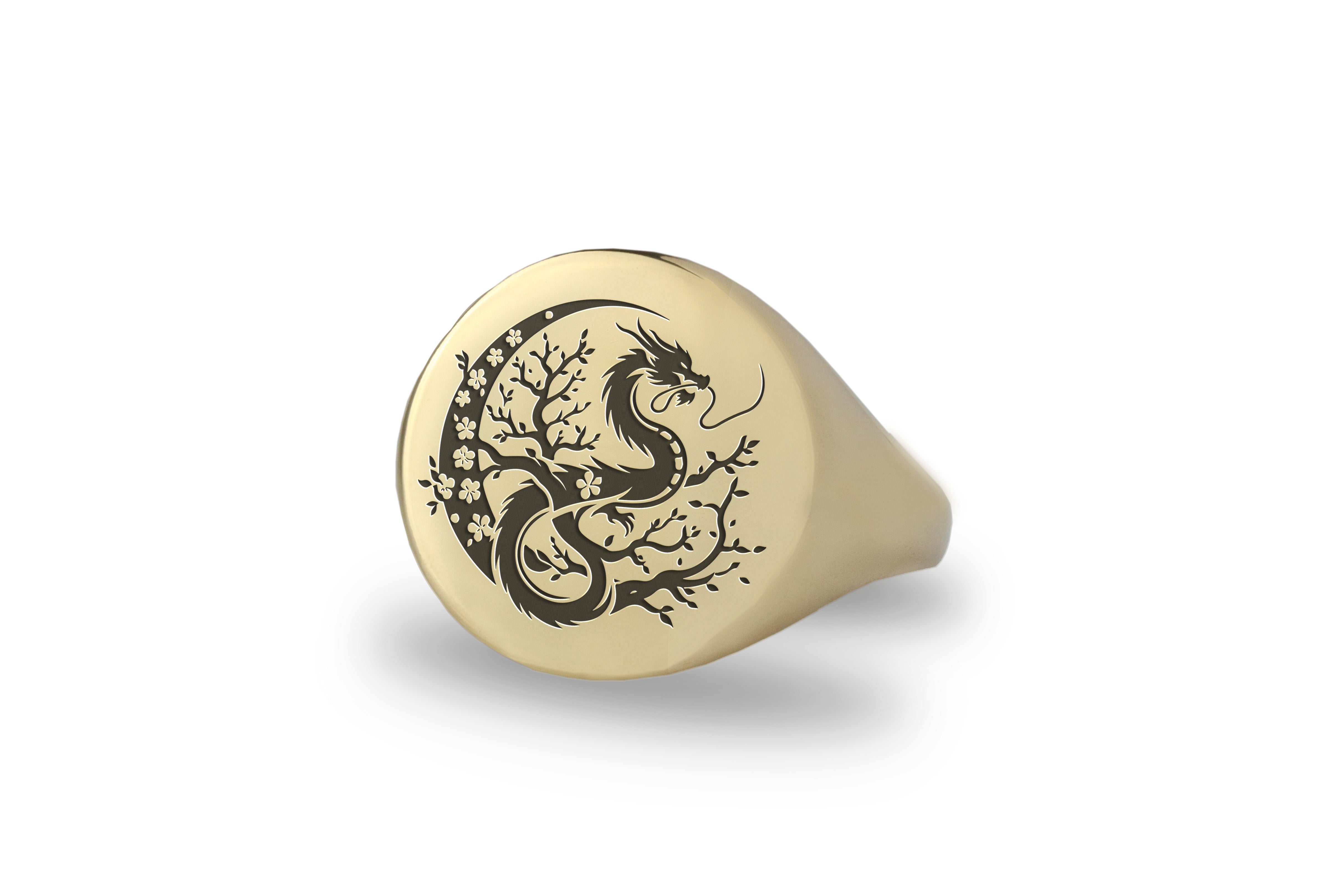 14k Gold Dragon Signet Ring