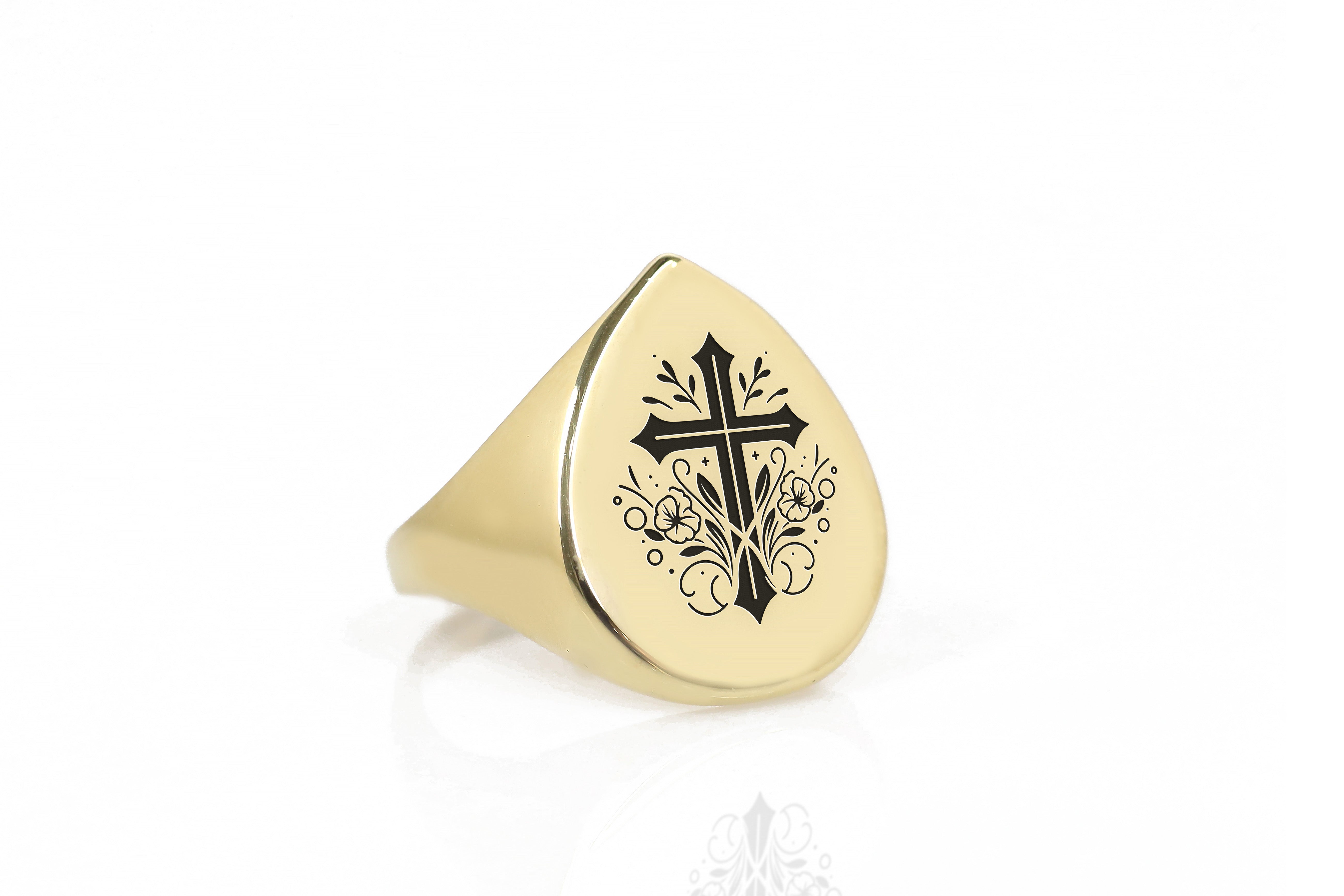 24k Gold Cross Signet Ring
