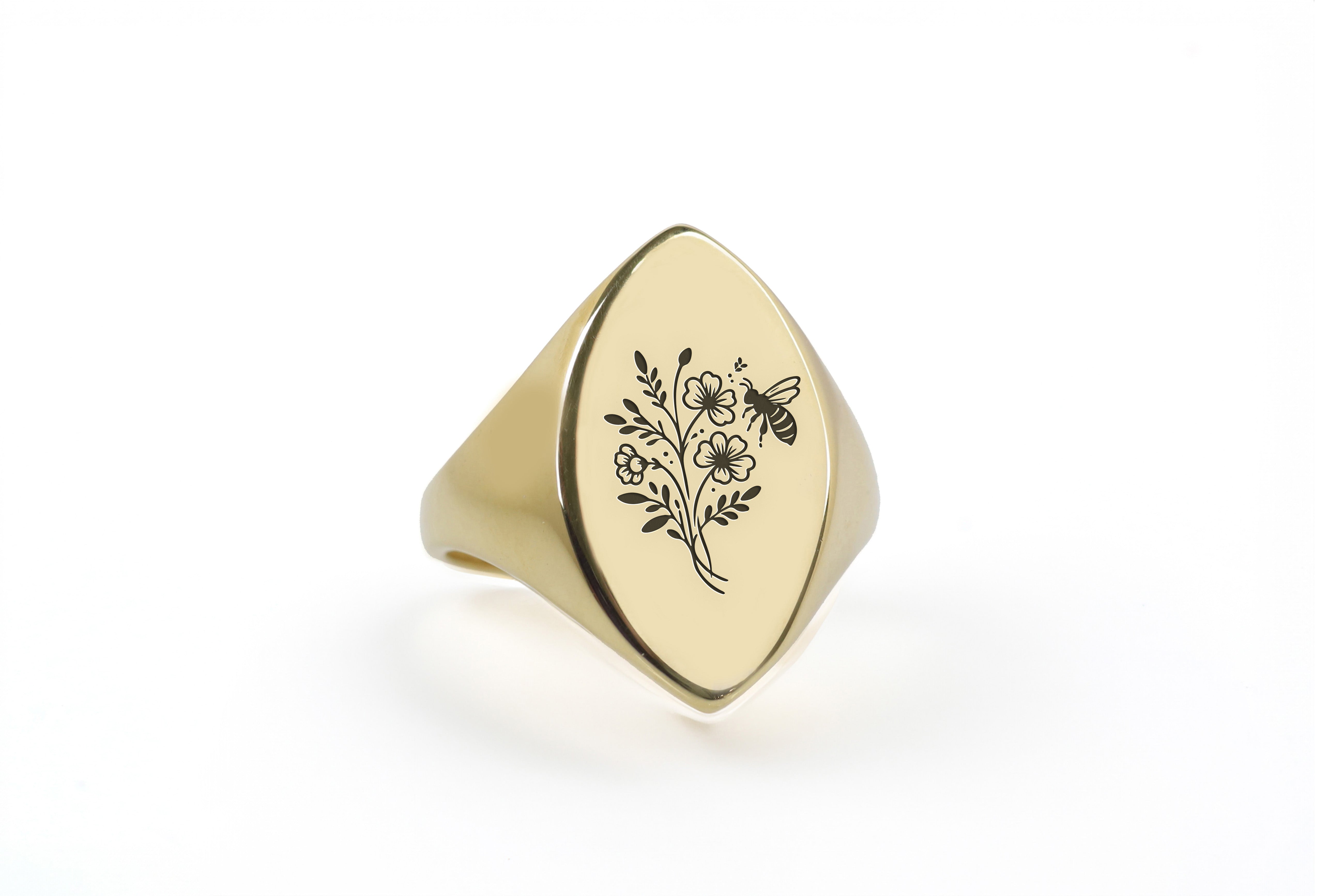 14k Gold Bee Signet Ring