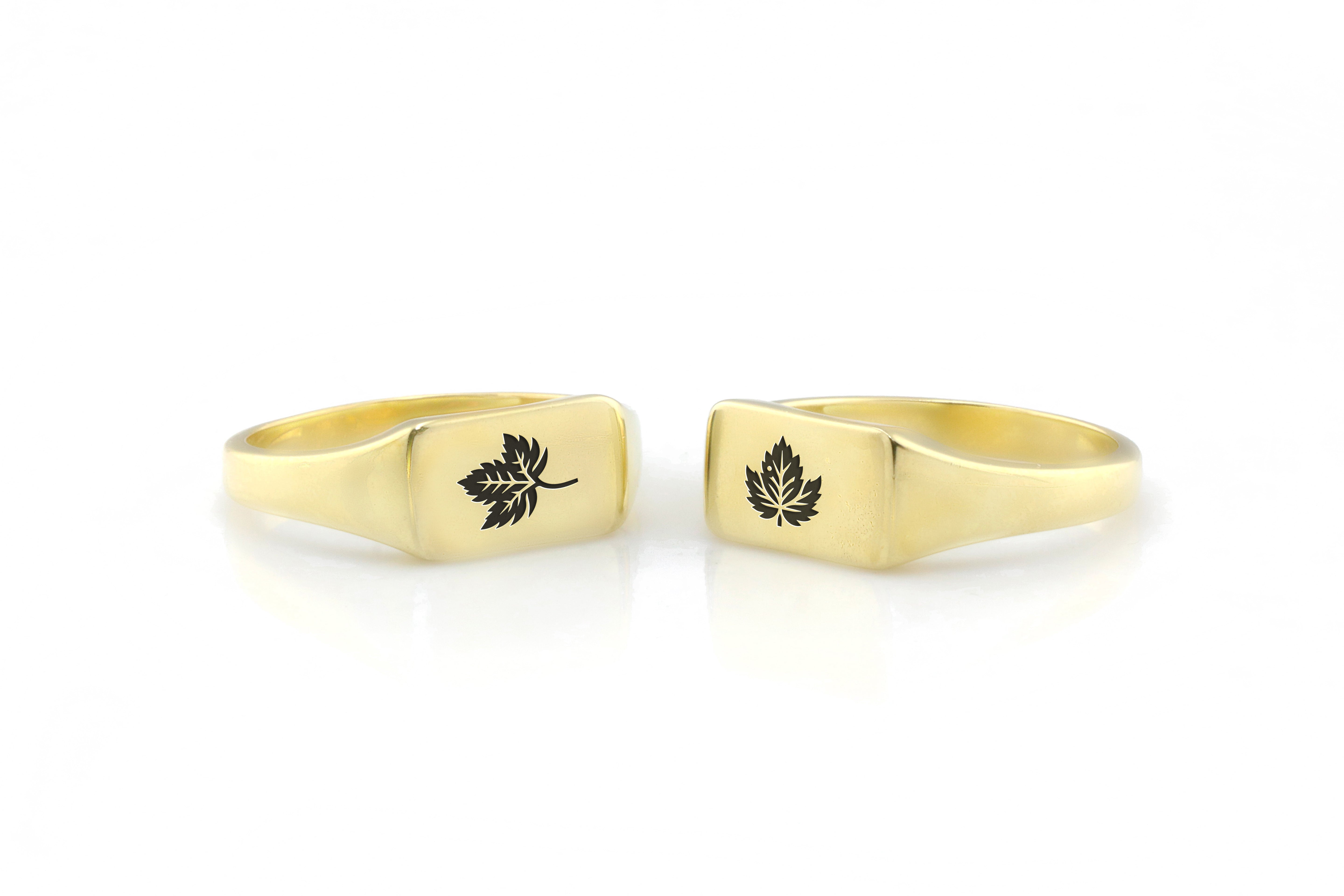 Gold Maple Leaf Signet Ring