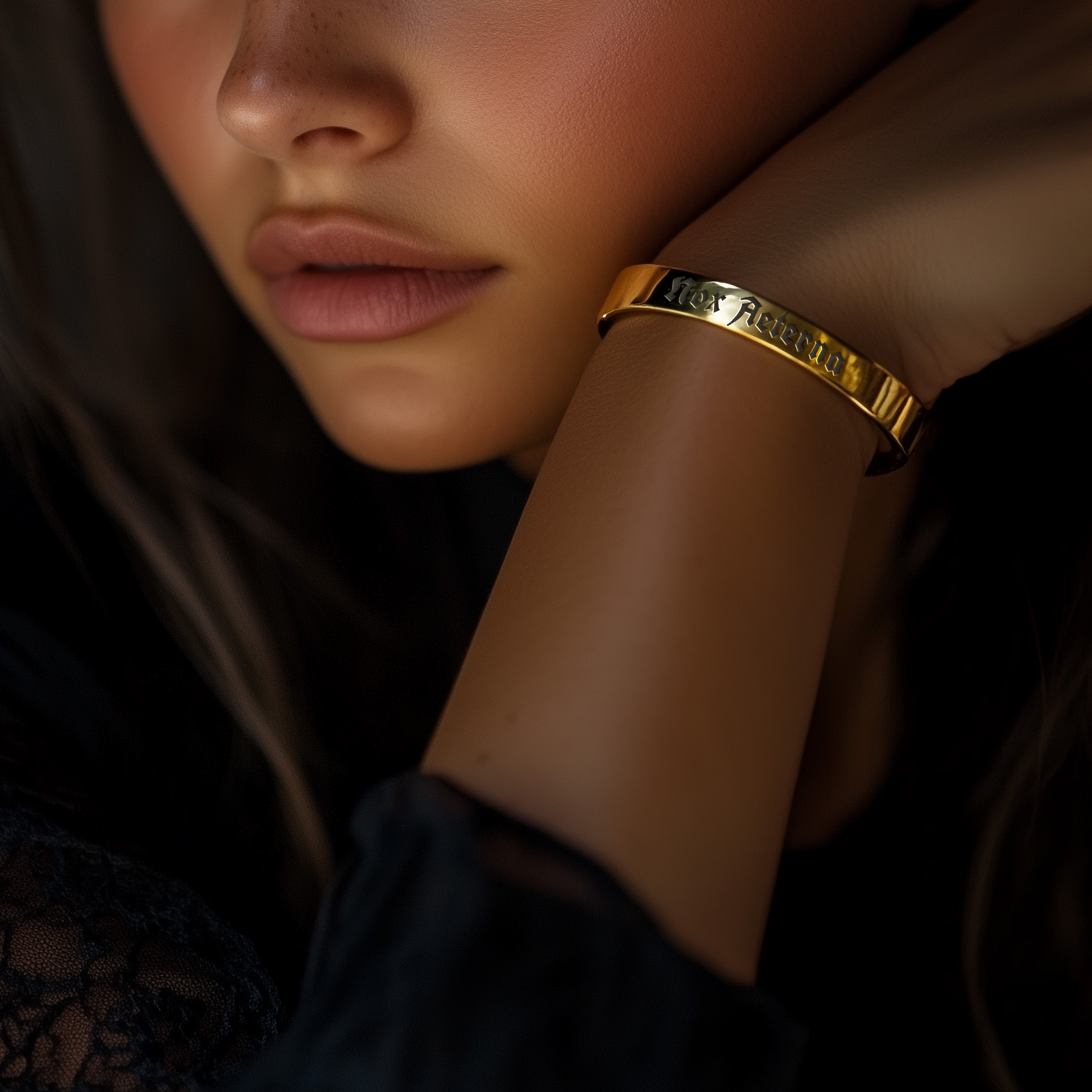 14k Gold Latin Text Bracelet