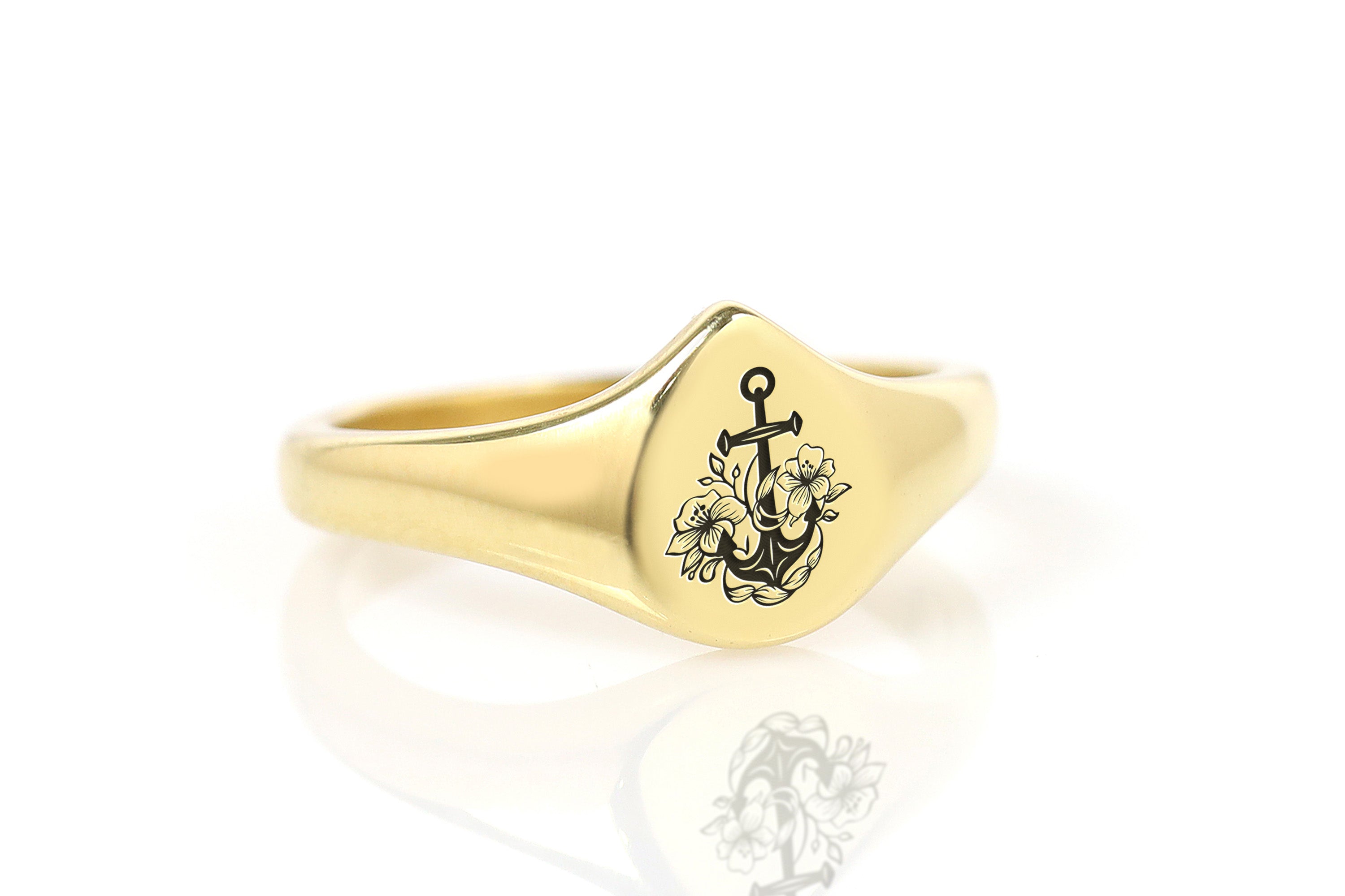 Gold Anchor Signet Ring