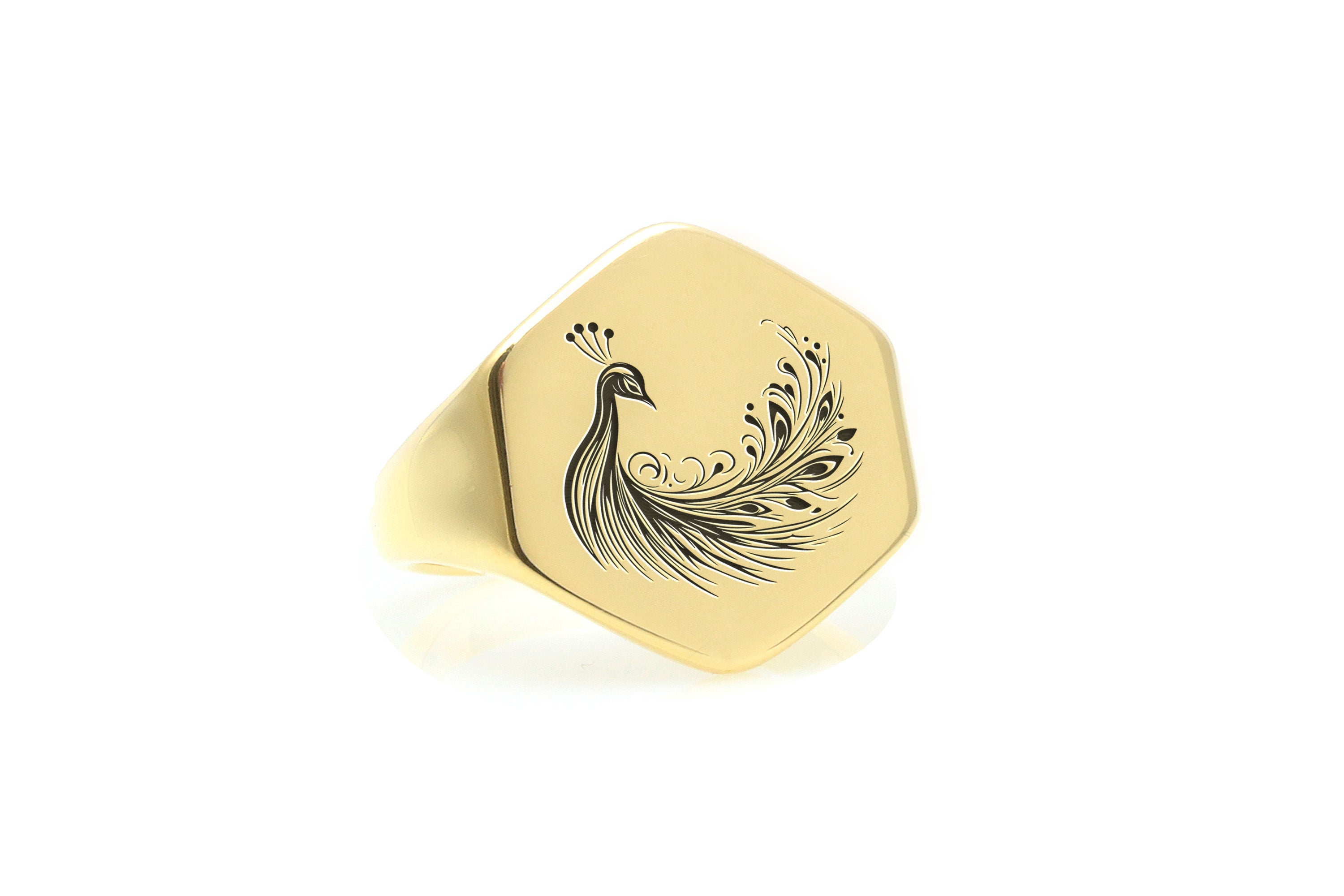 14k Gold Peacock Signet Ring