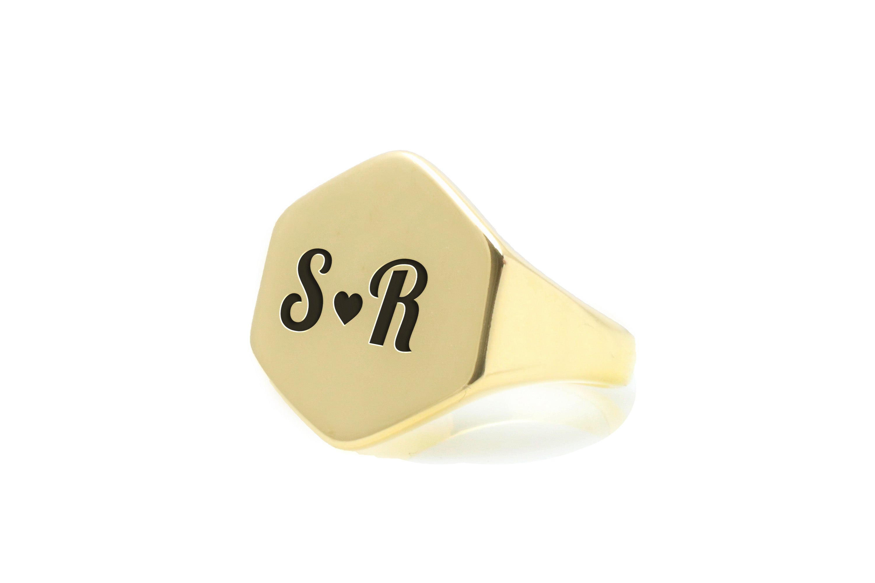 Custom Gold Signet Ring with Couples' Initials Engraving