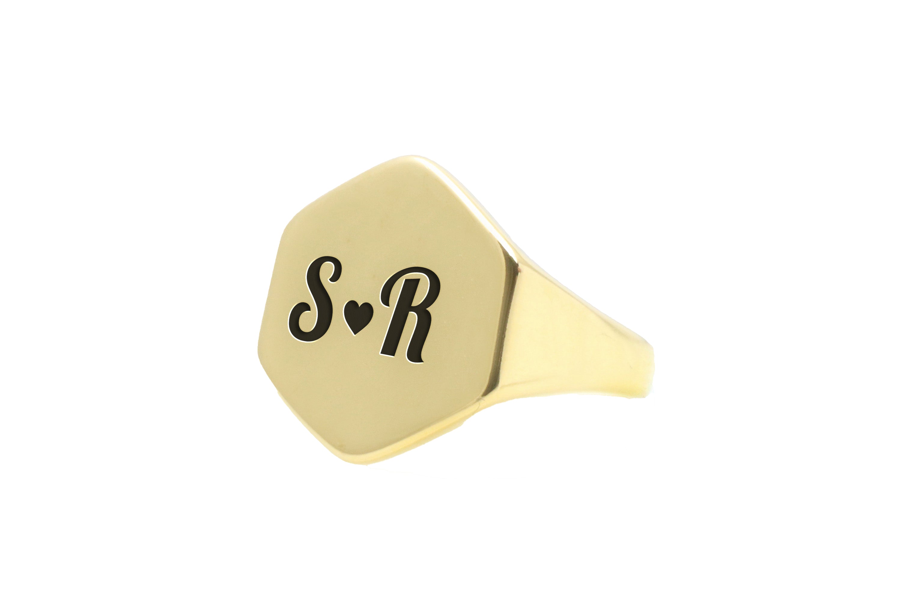 Custom Gold Signet Ring with Couples' Initials Engraving