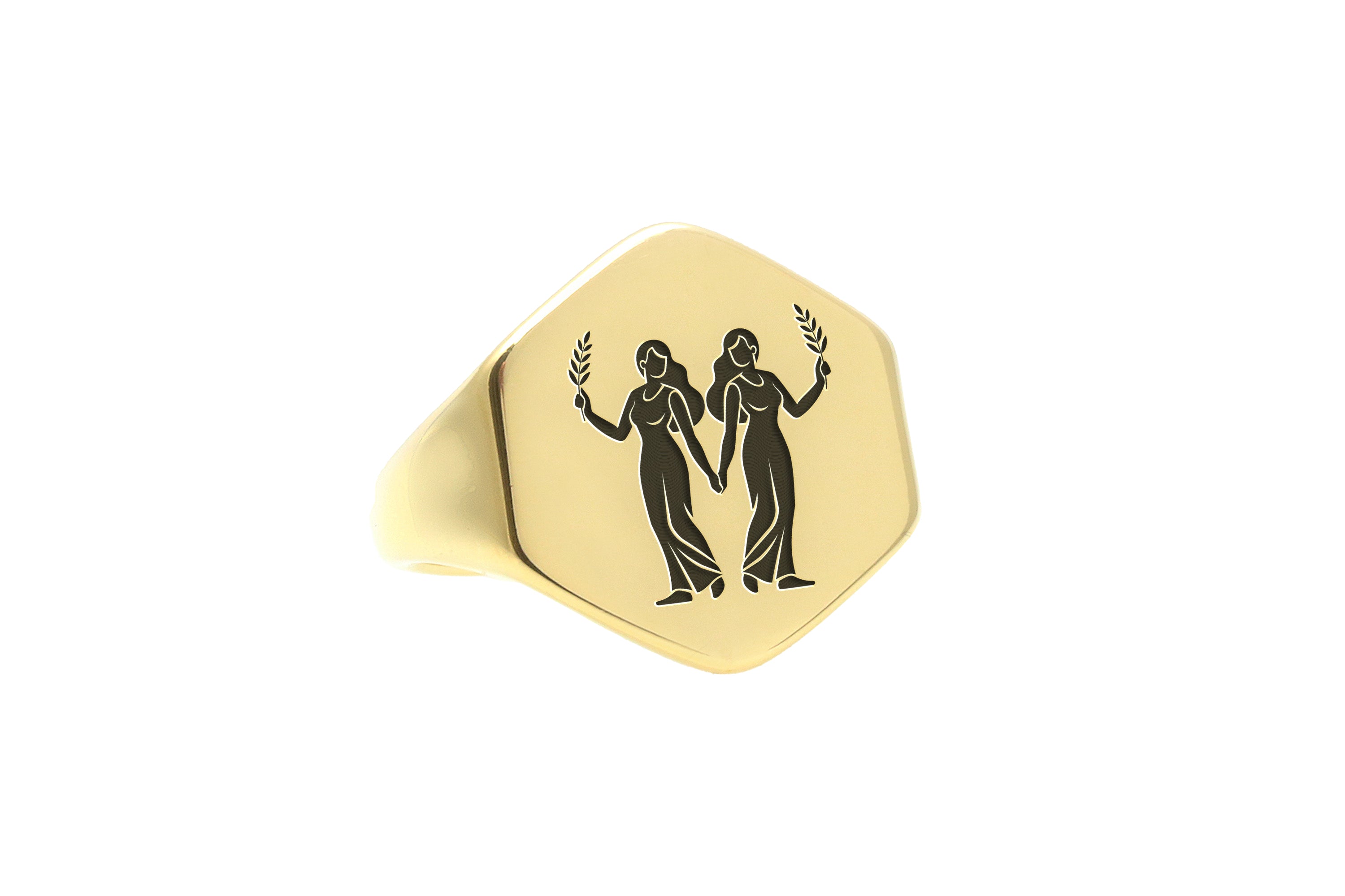 Hexagon Shaped Gold Signet Ring
