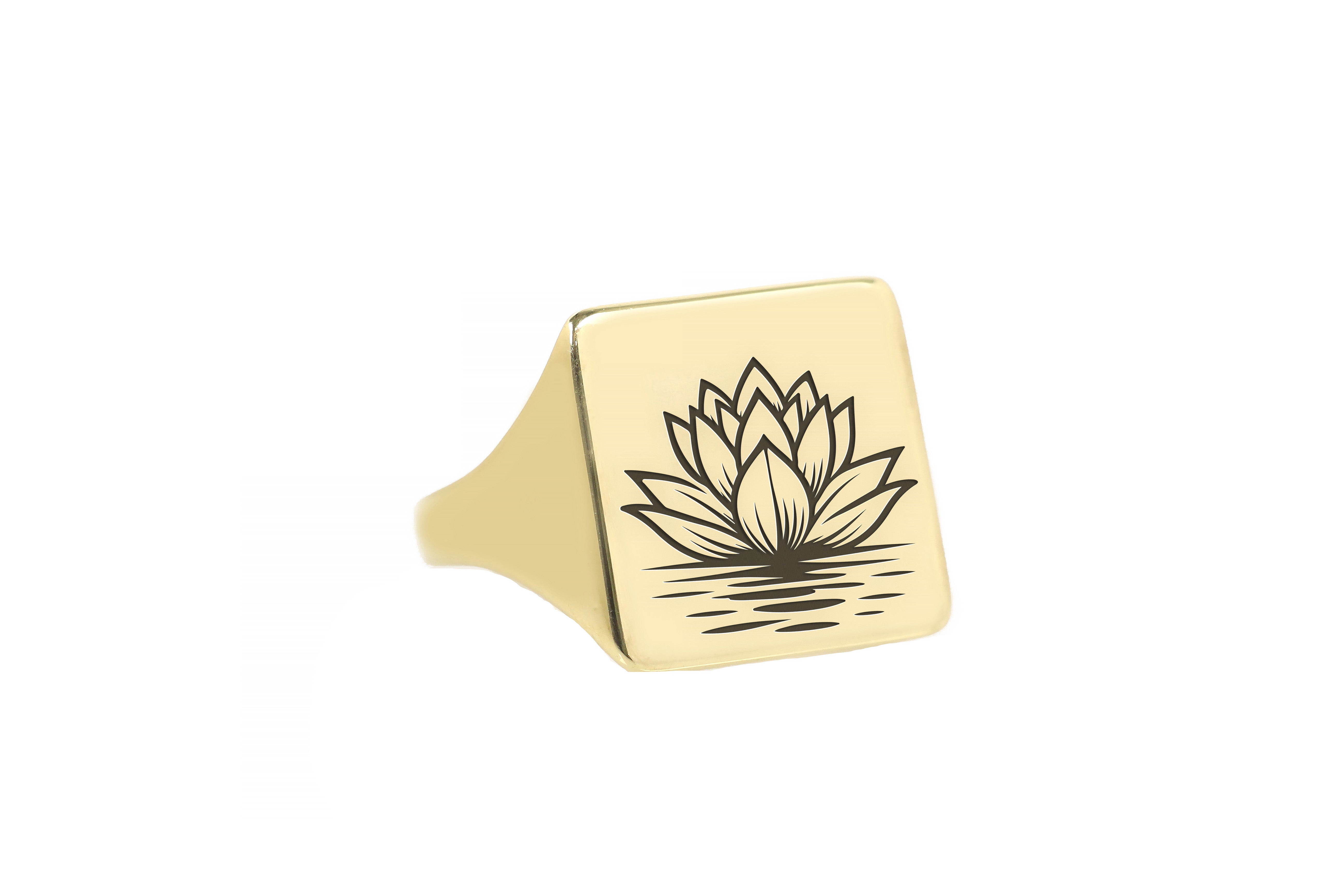 Gold Lotus Engraved Ring
