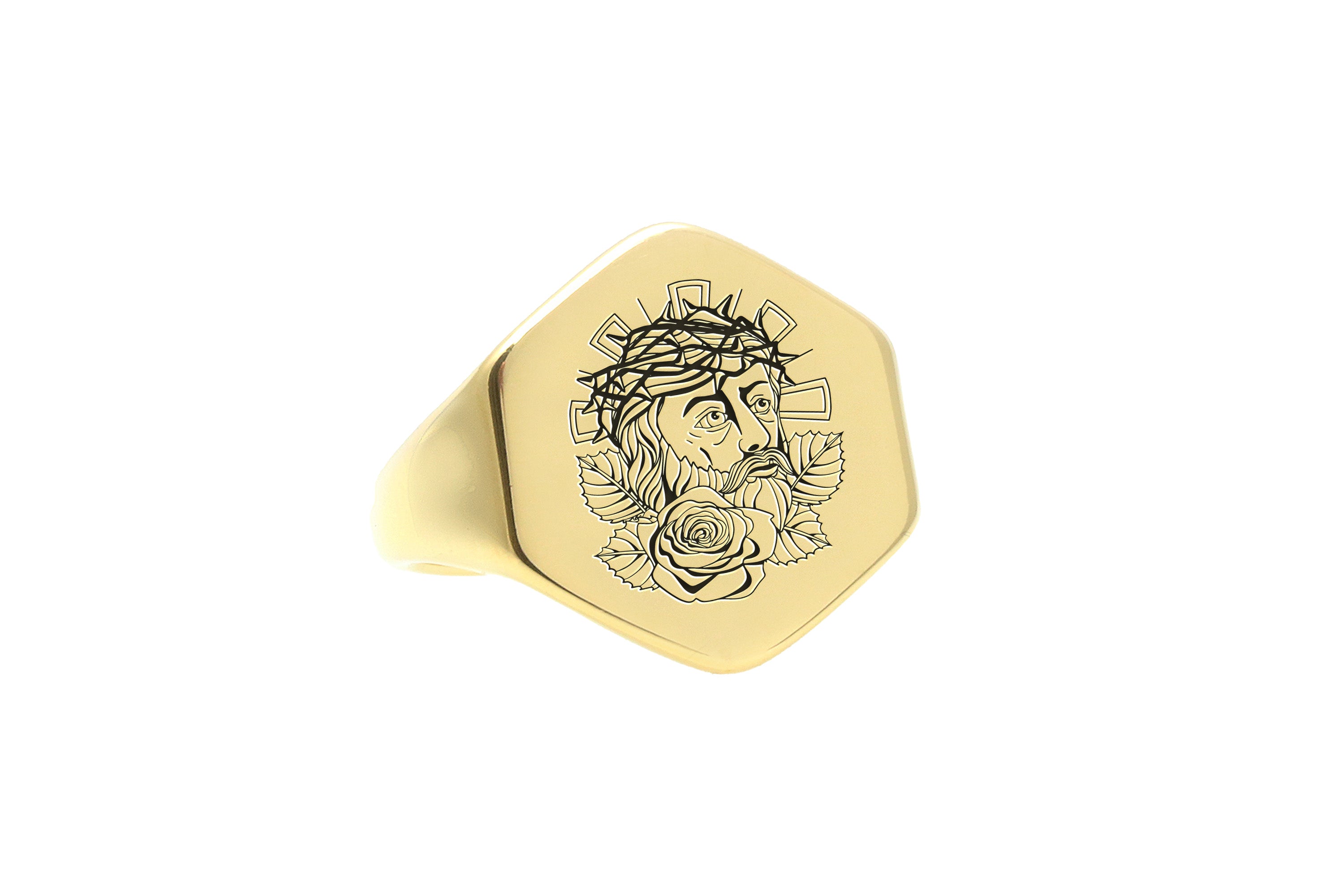 14k Gold Jesus Signet Ring