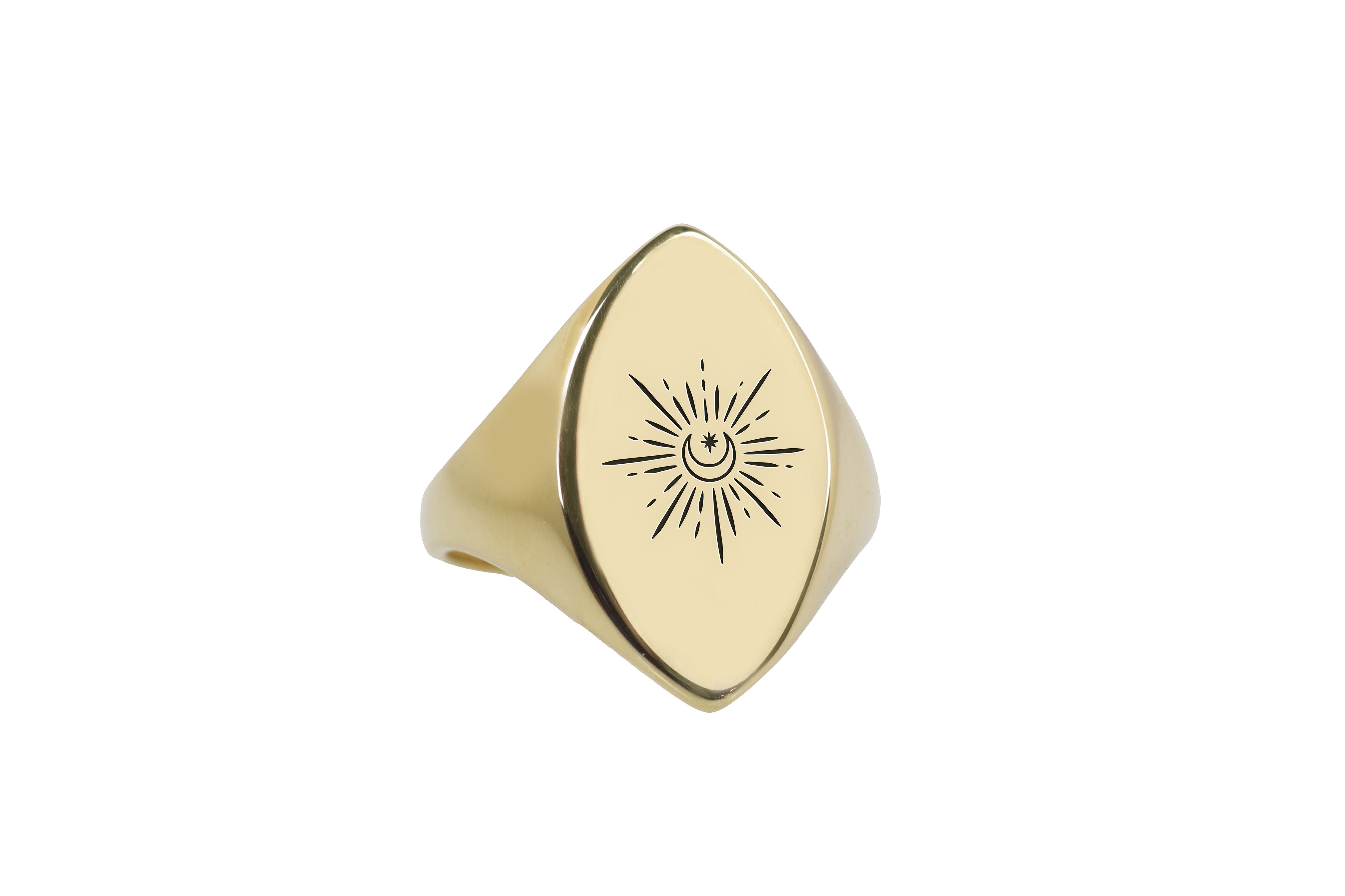 14k Gold Moon Signet Ring