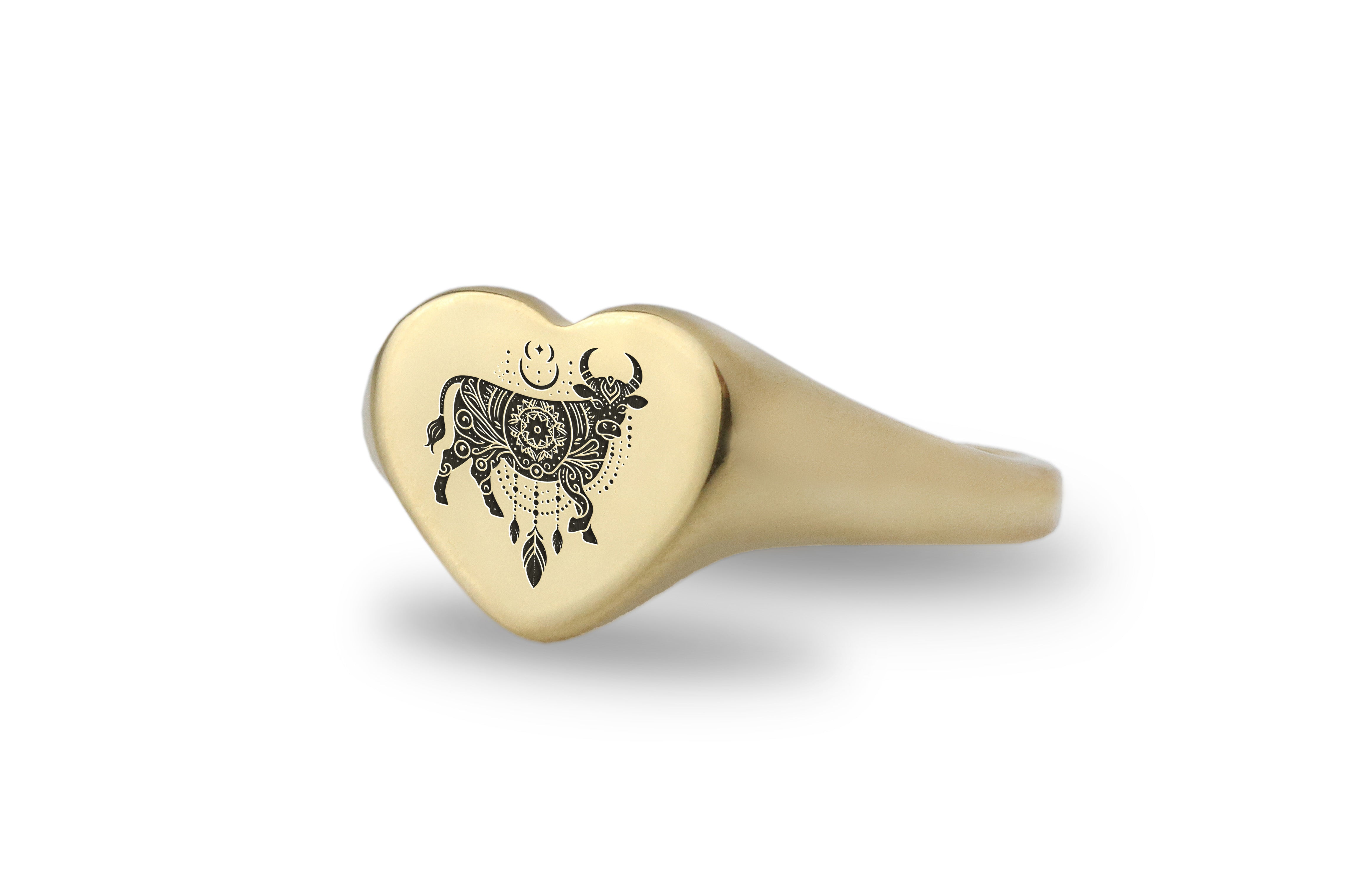 Engraved Cow Signet Ring