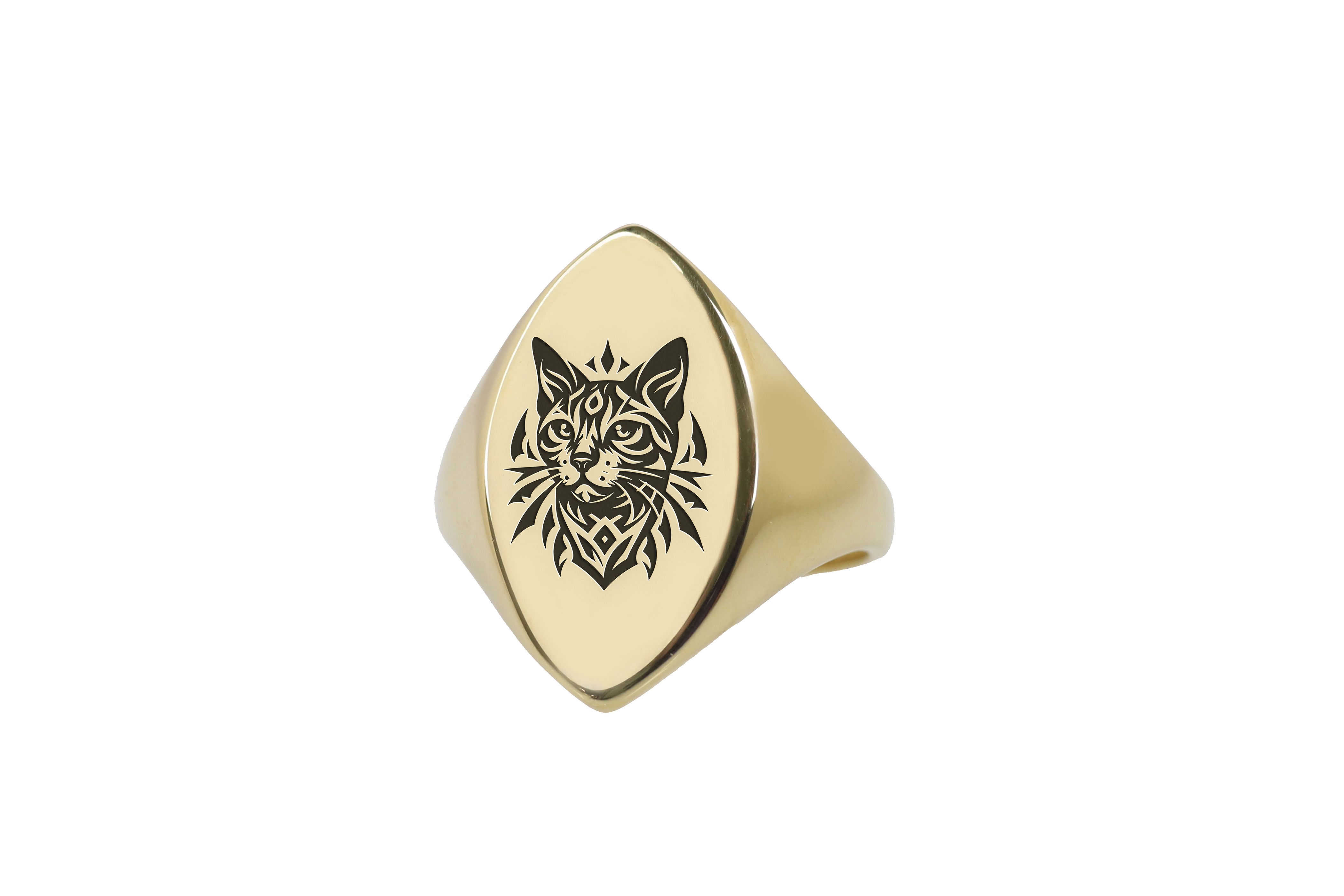 Engraved Cat Signet Ring