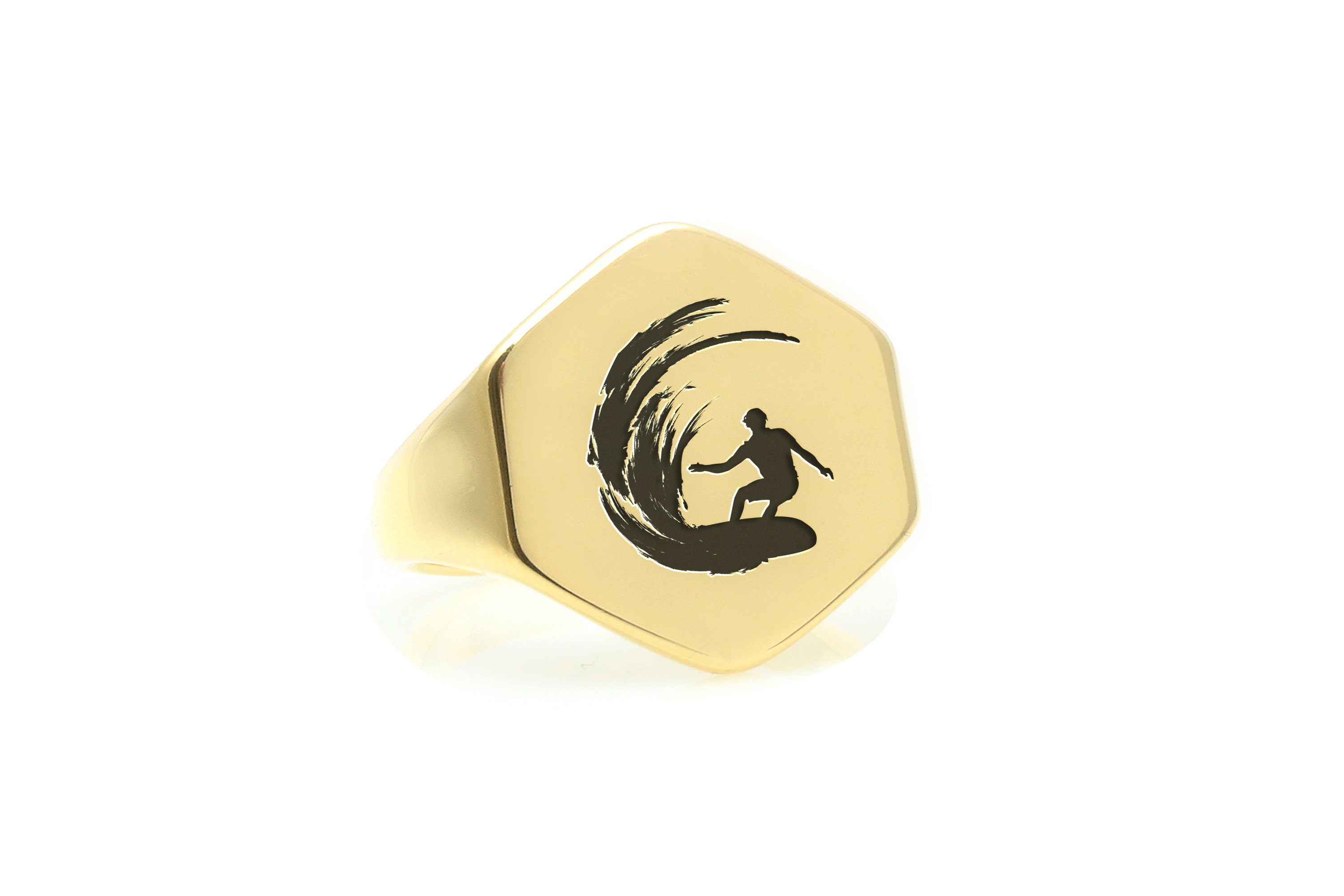 Surfer Catching Wave Engraving Ring
