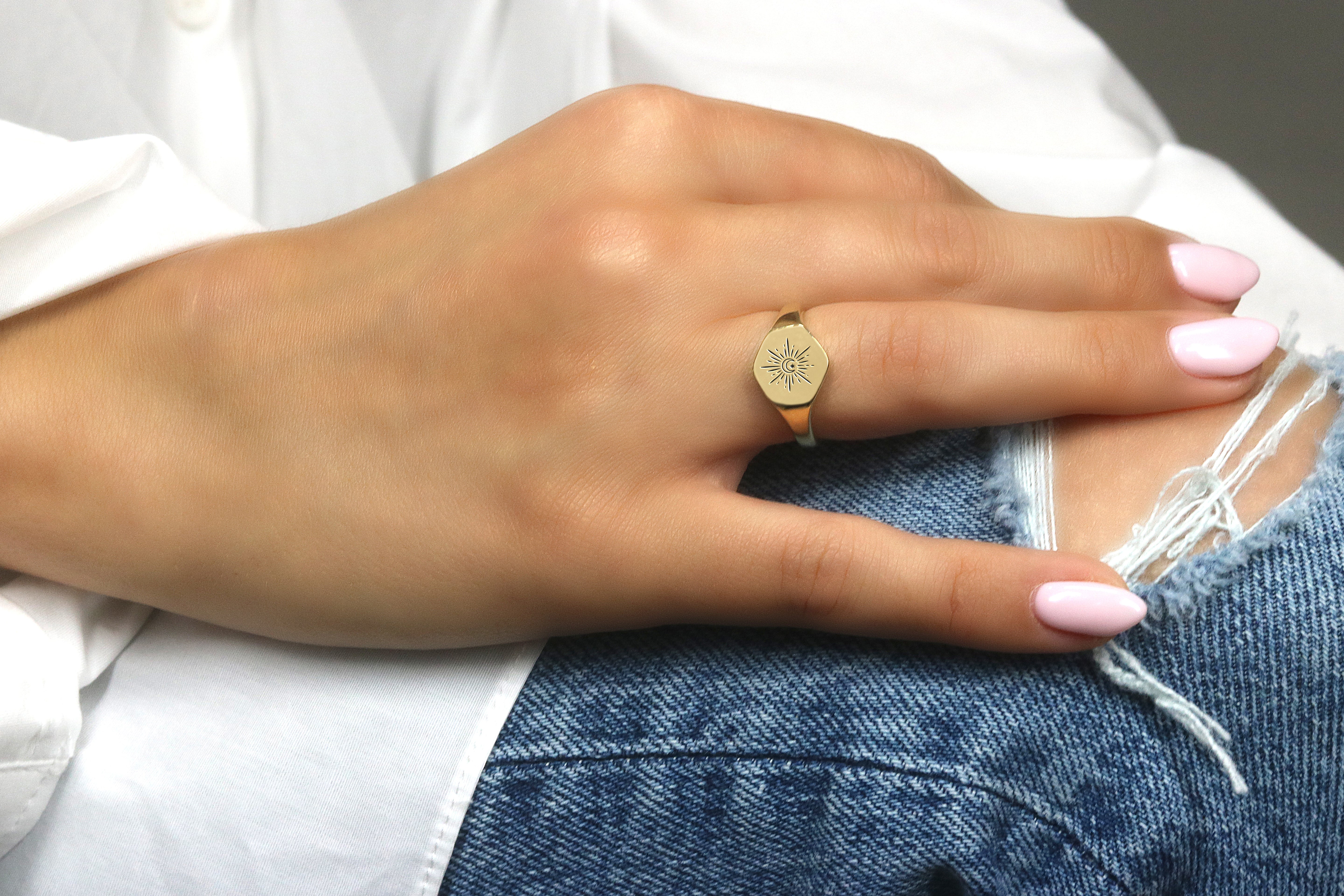 Engraved Moon Ring