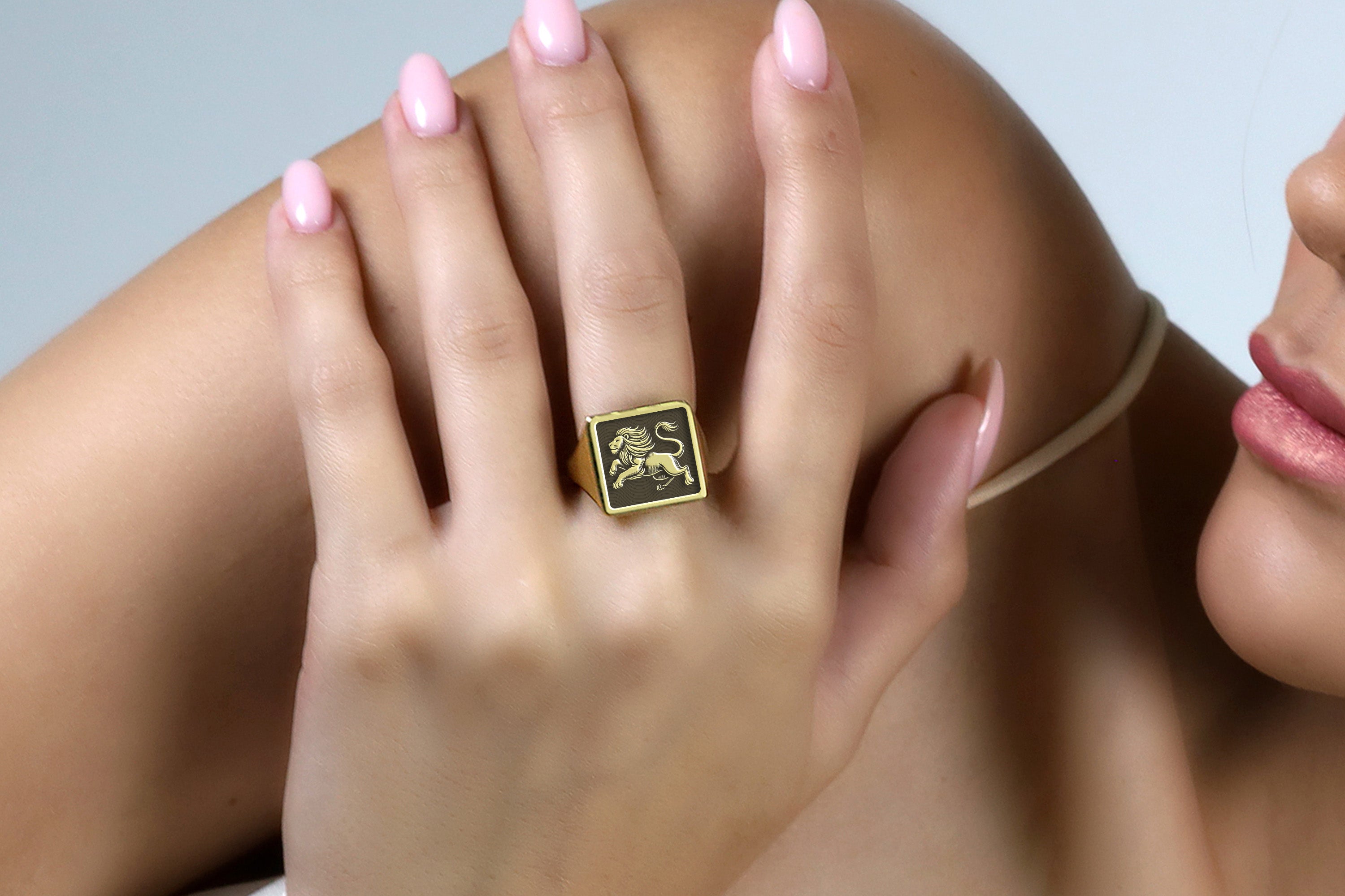 24k Gold Embossed Lion Ring