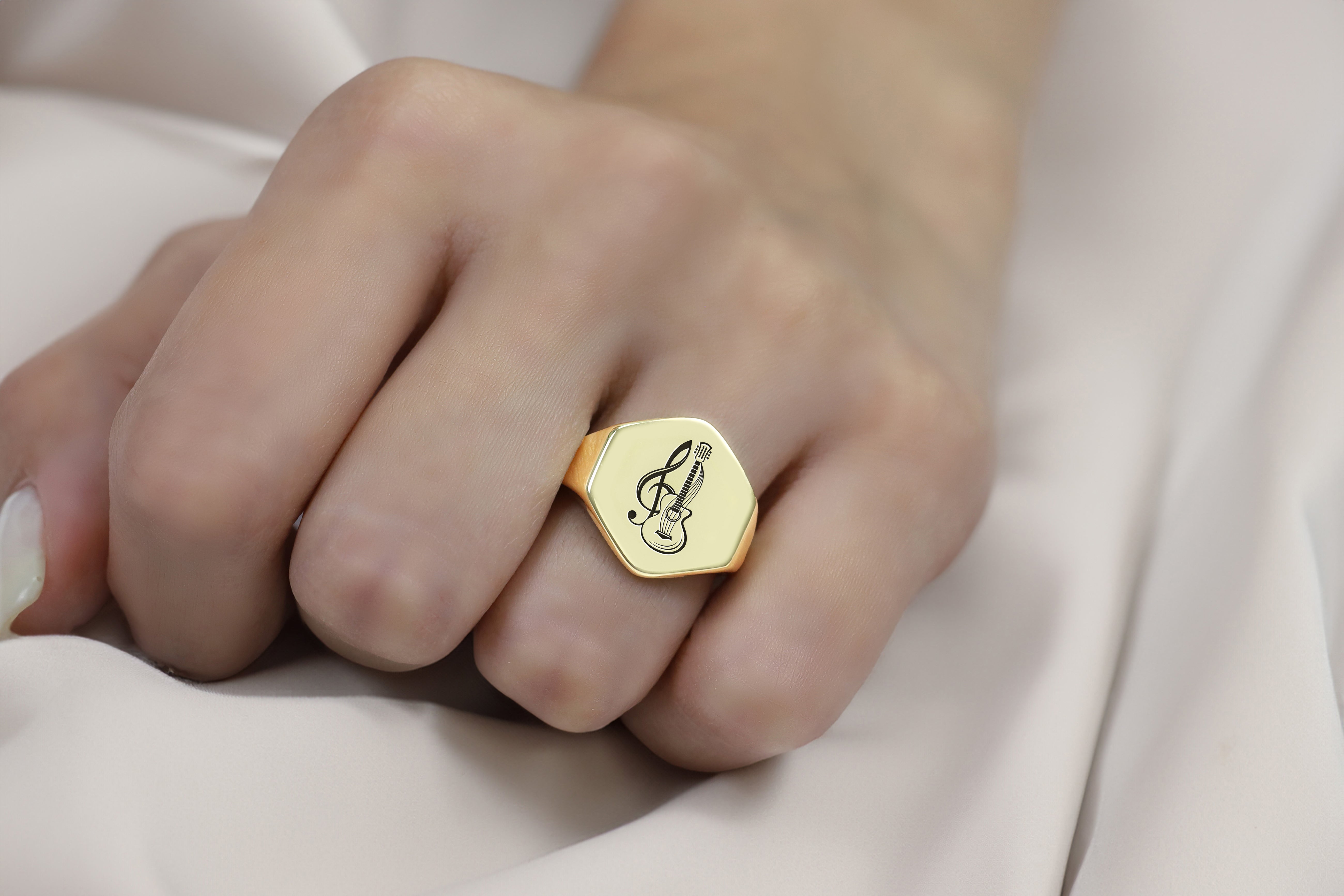 14k Gold Guitar Signet Ring