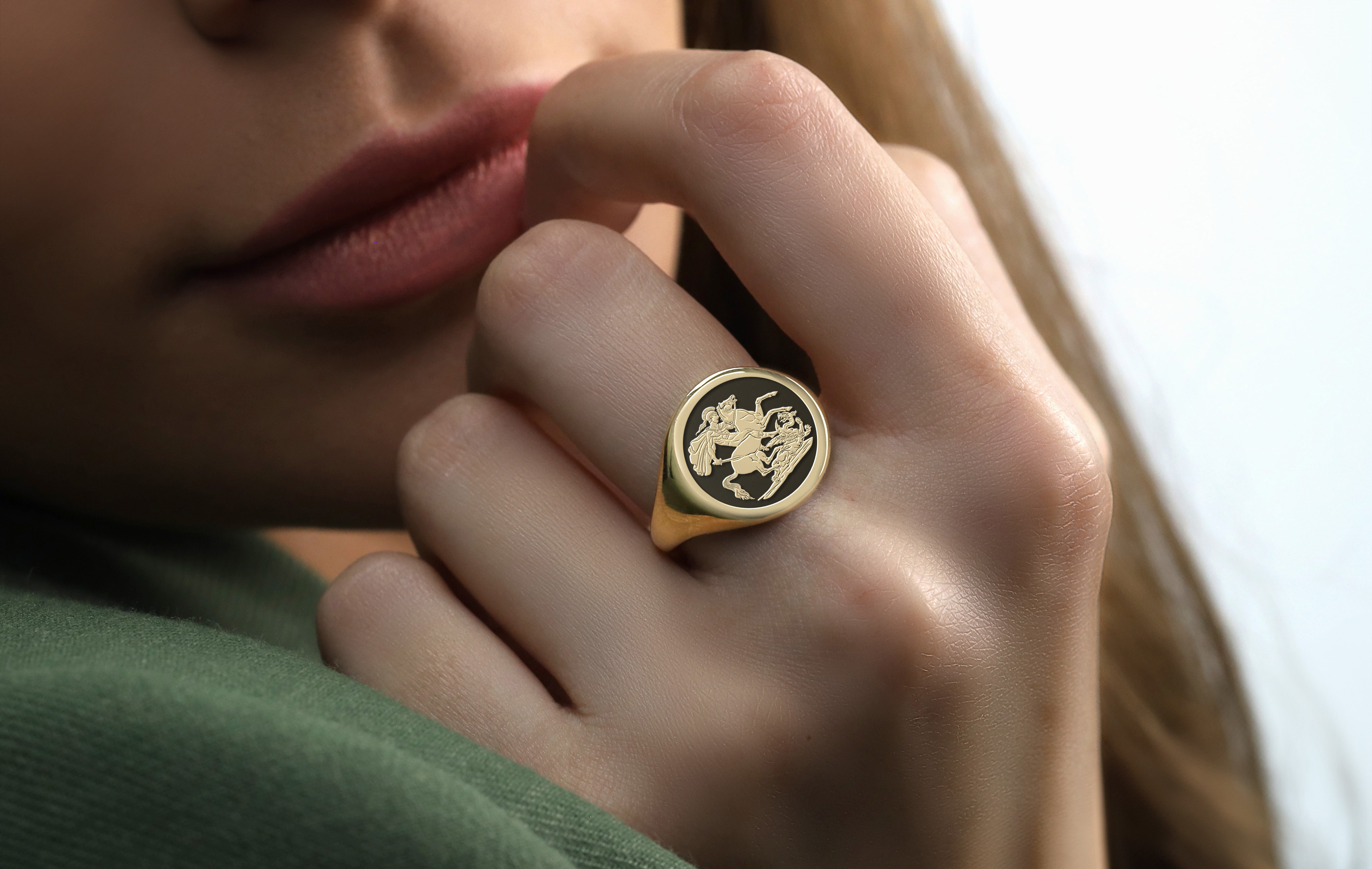 14k Gold Knight Embossed Ring