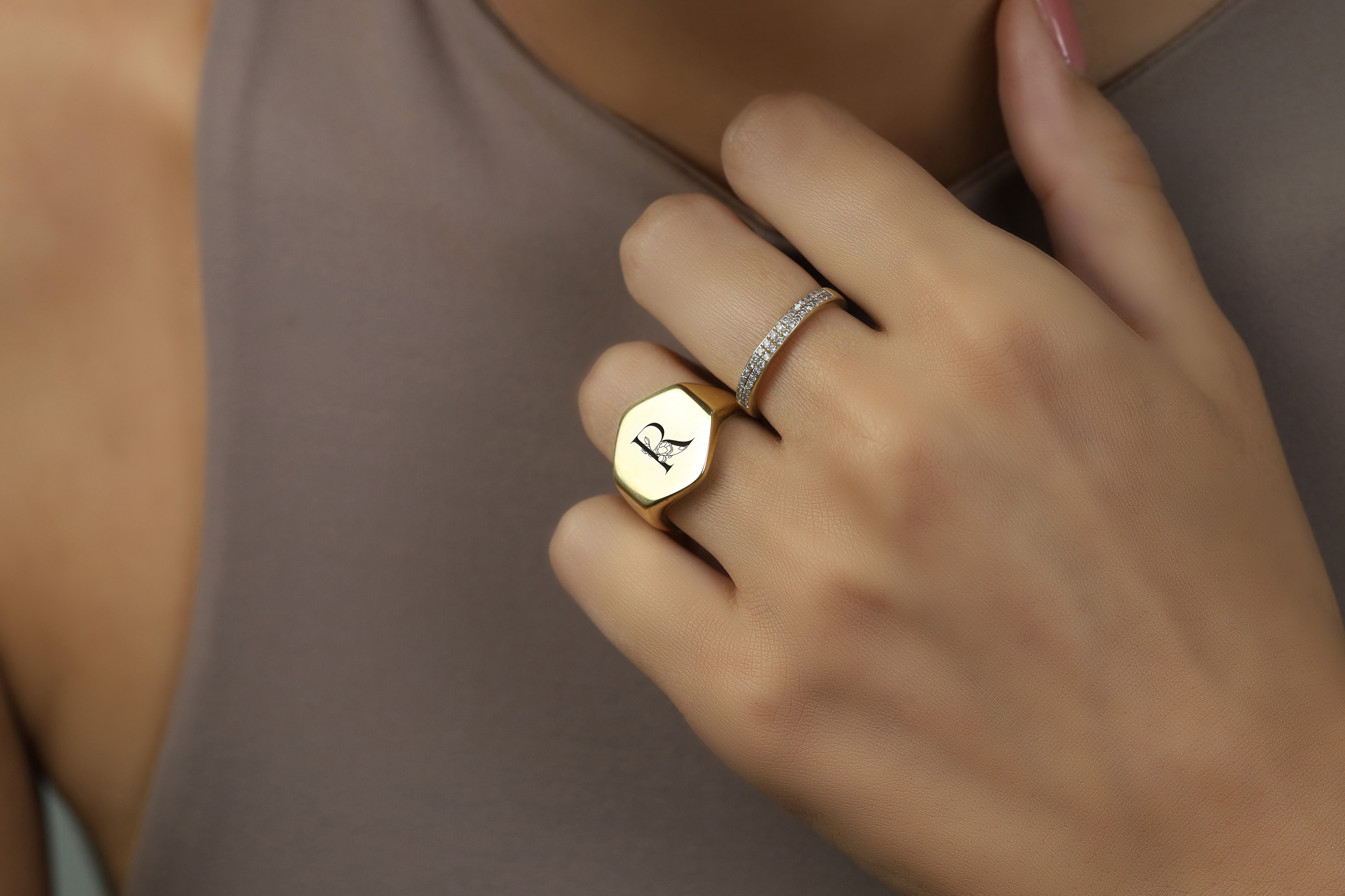 14k Gold Personalized Signet Ring
