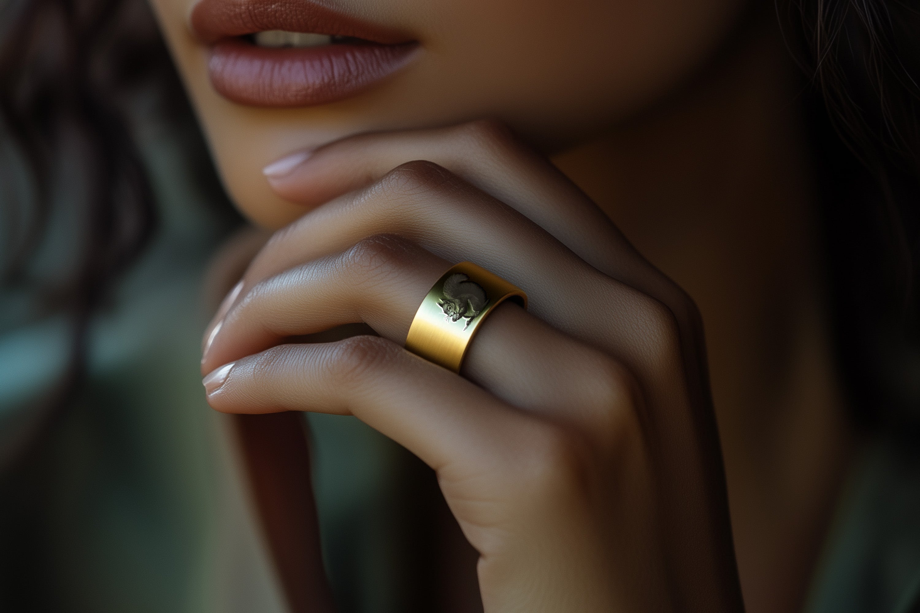 14k Gold Squirrel Wide Band Ring