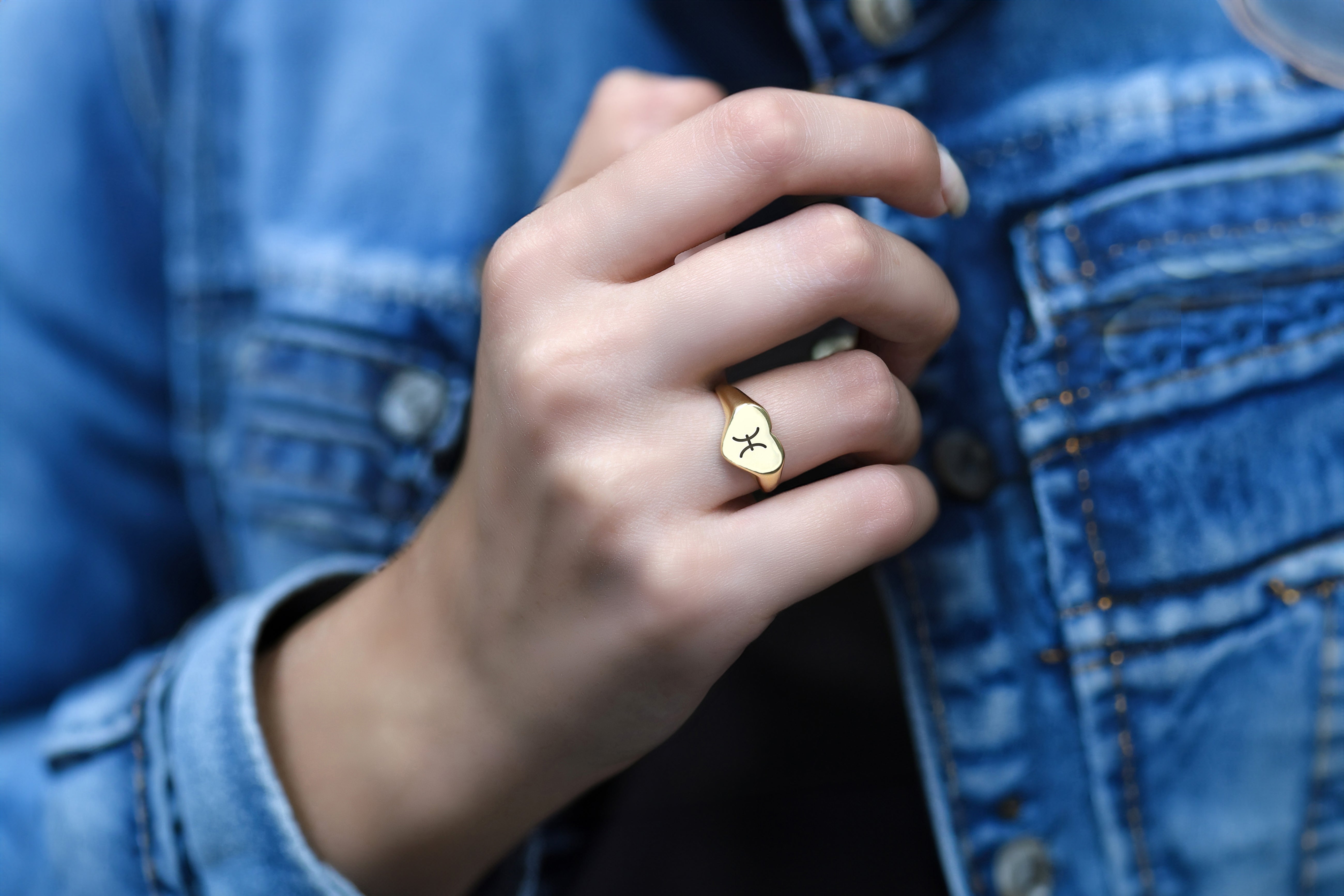 14k Gold Pisces Signet Ring