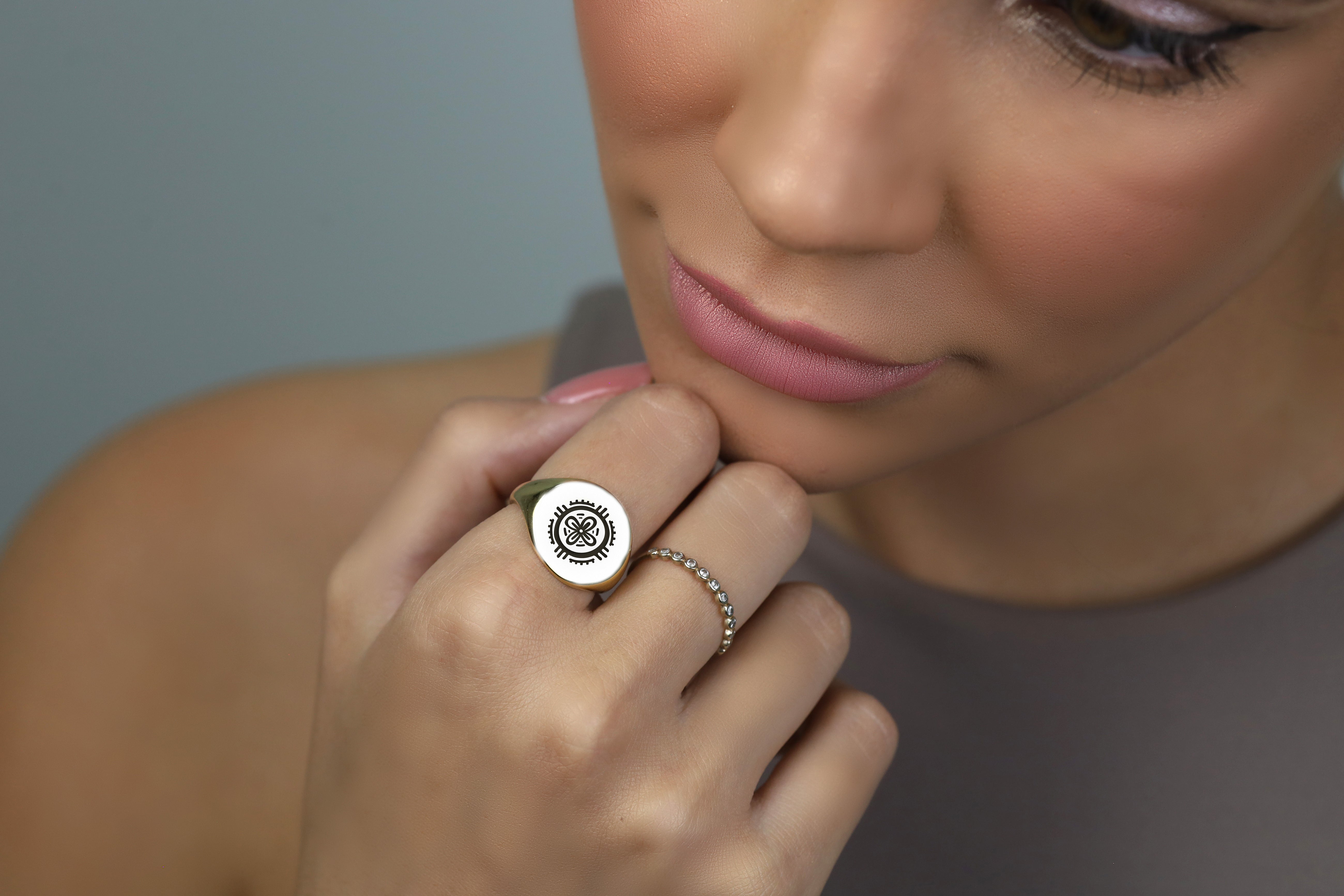 Engraved Aztec Signet Ring