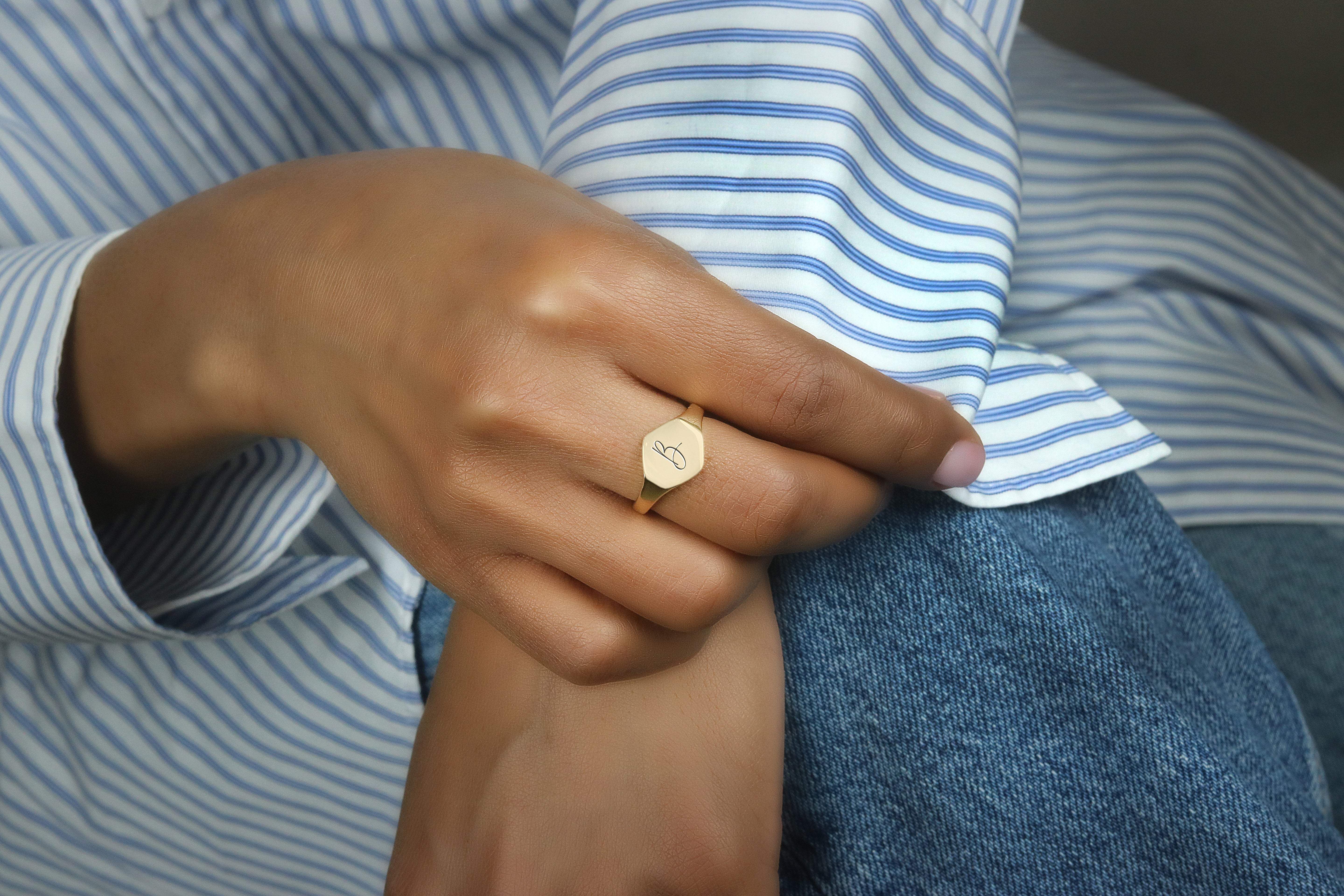 Gold Letter Signet Ring