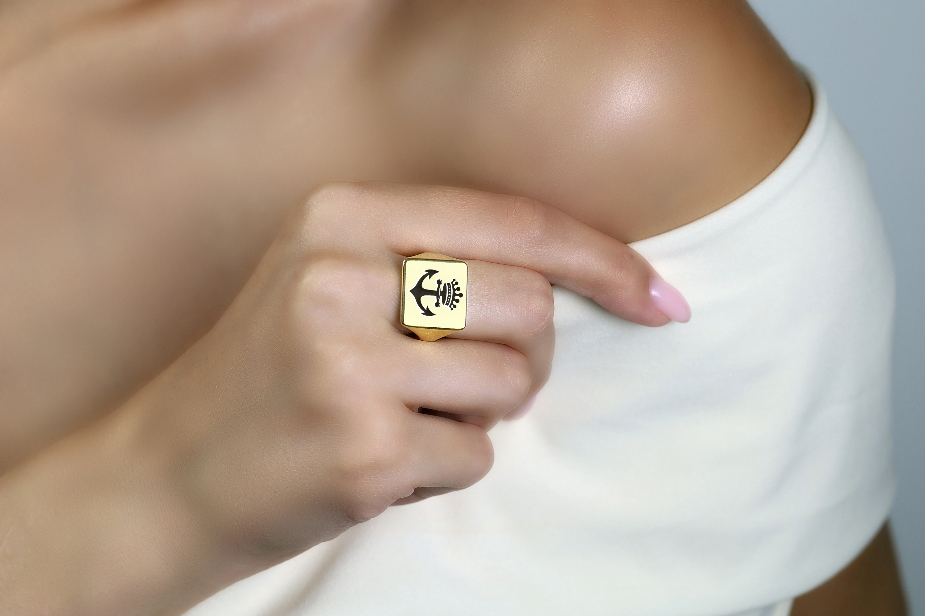 Engraved Crown Anchor Ring