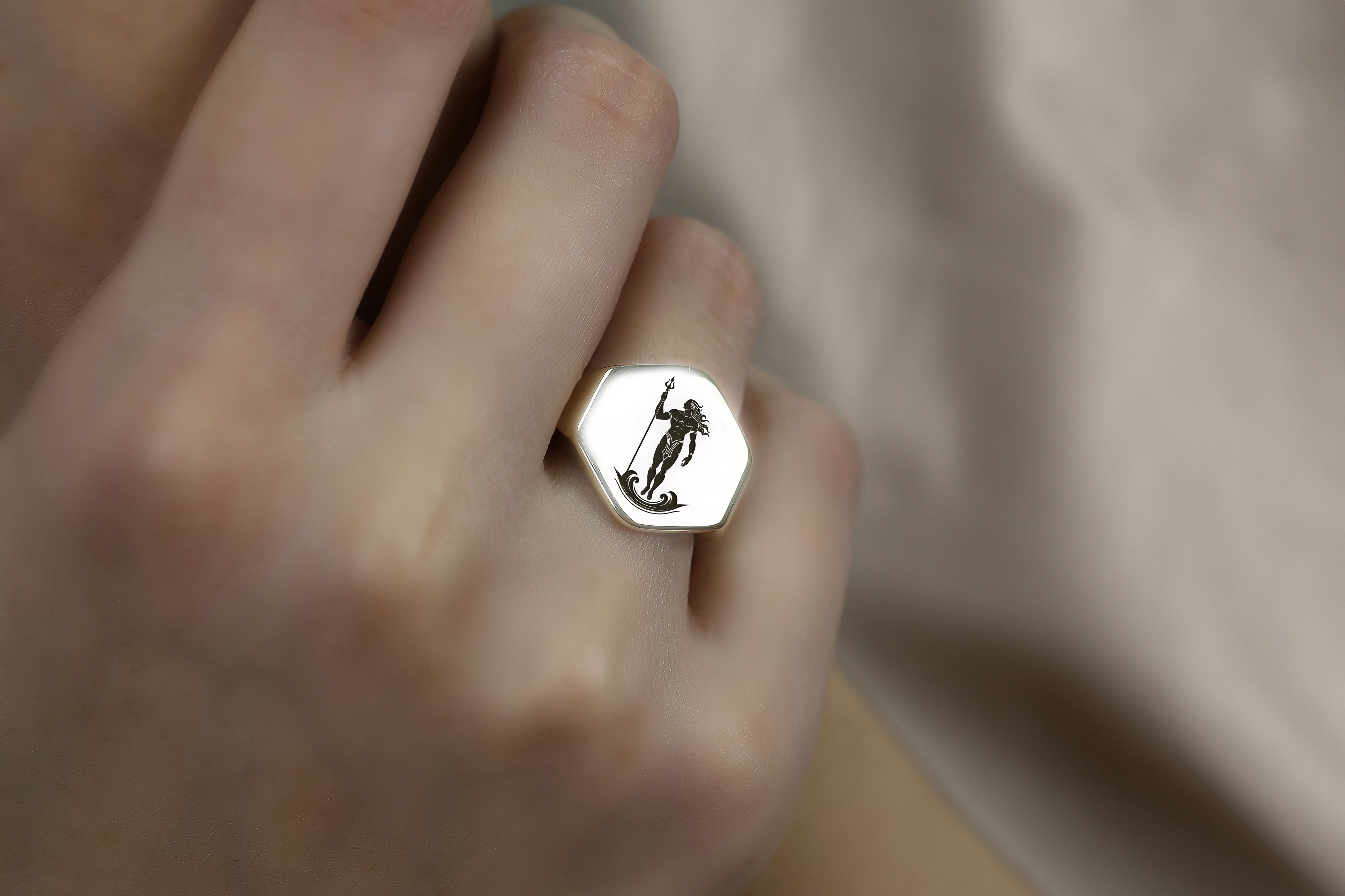 14k Gold Neptune Signet Ring