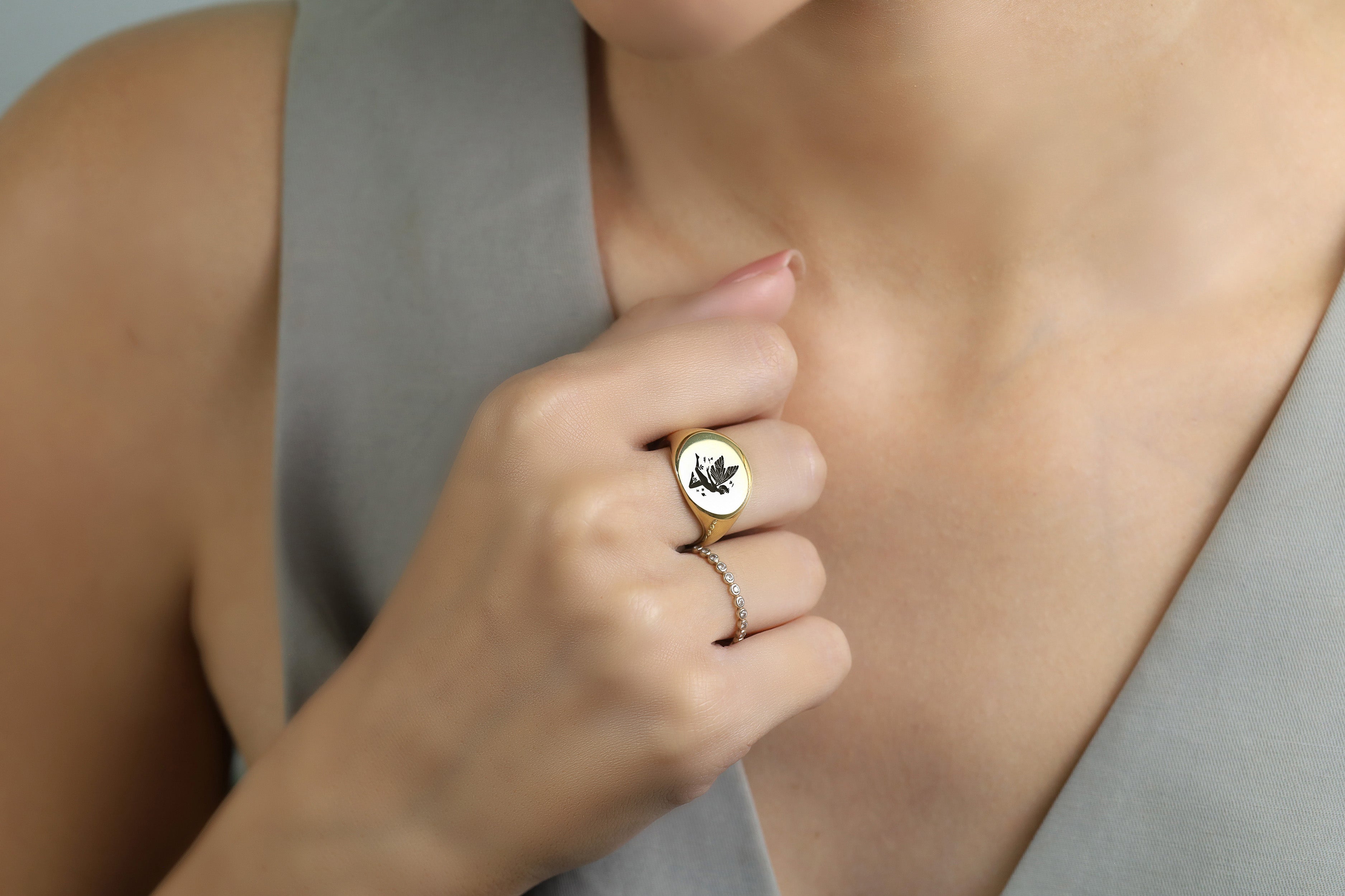 Whimsical Fairy Gold Signet Ring