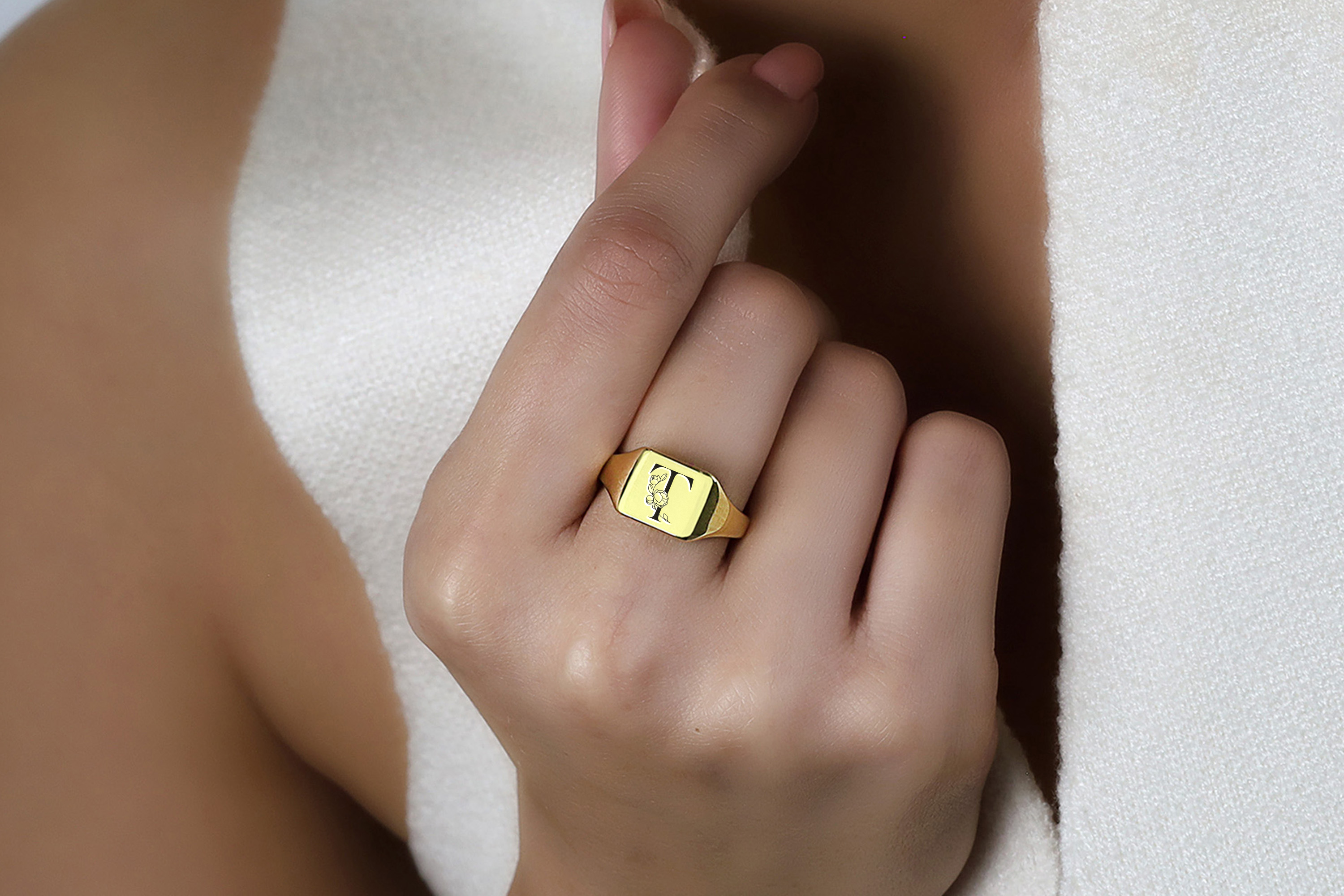24k Gold Name Initial Ring