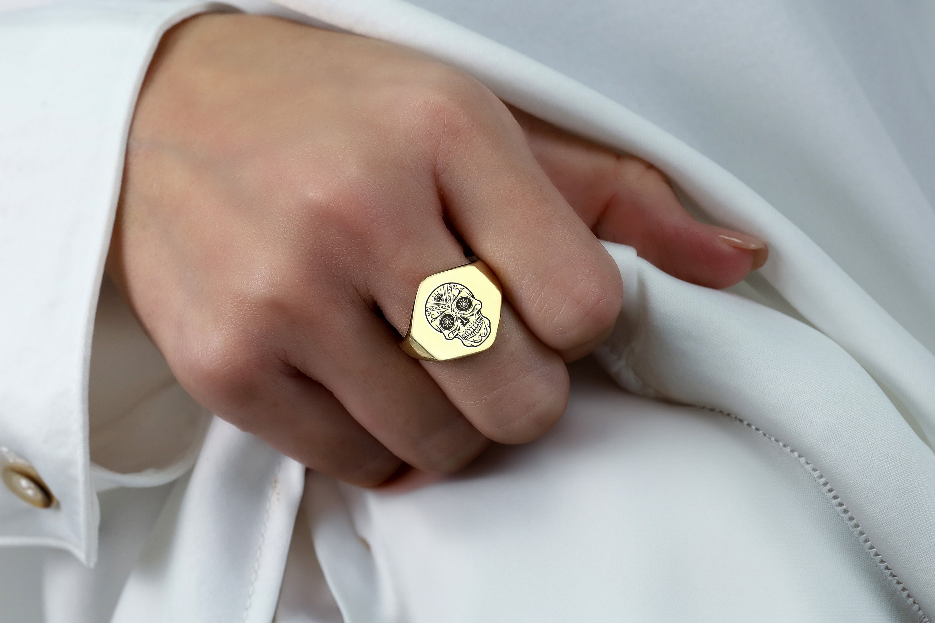 Engraved Mexican Skull Ring