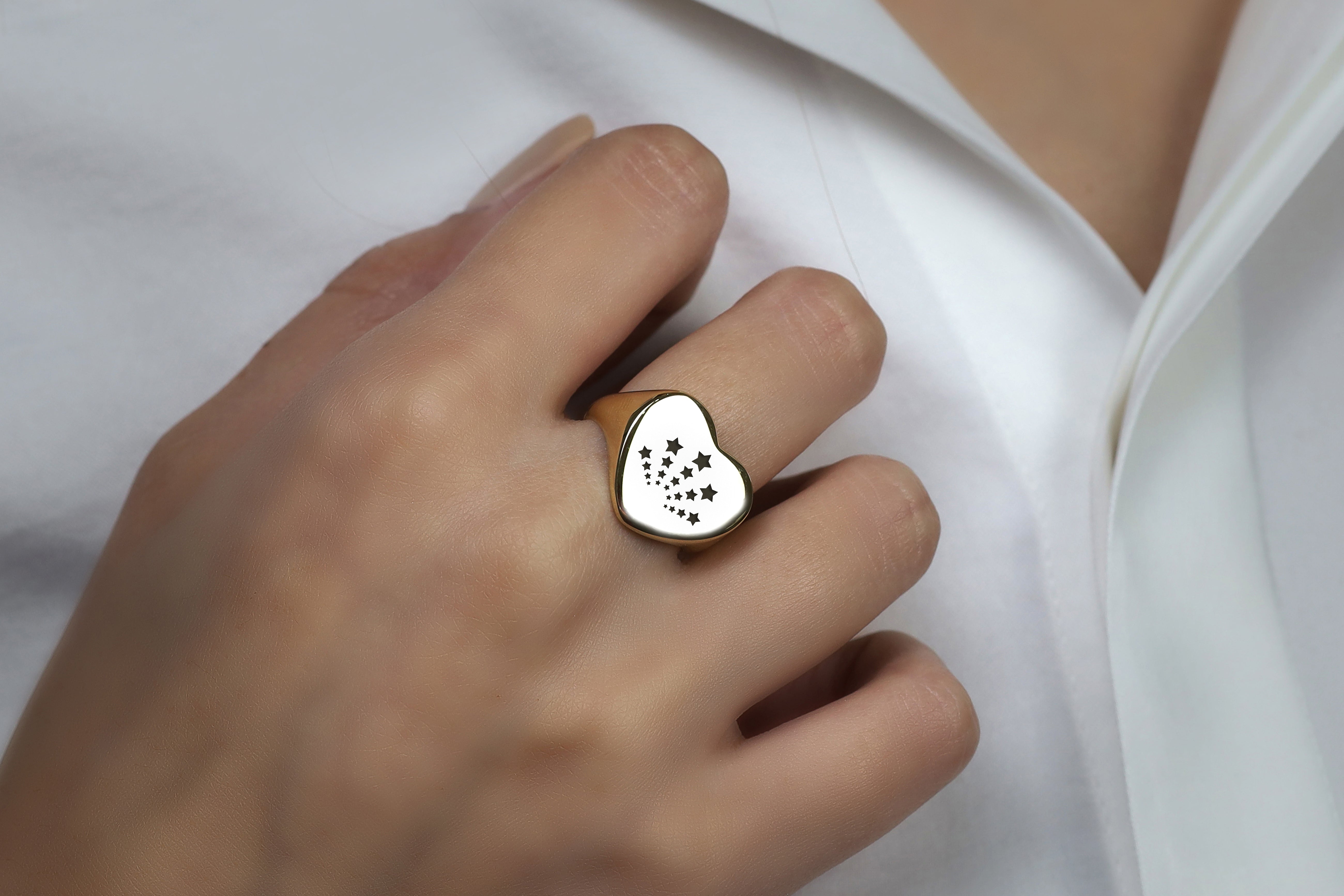 14k Gold Fallen Stars Signet Ring