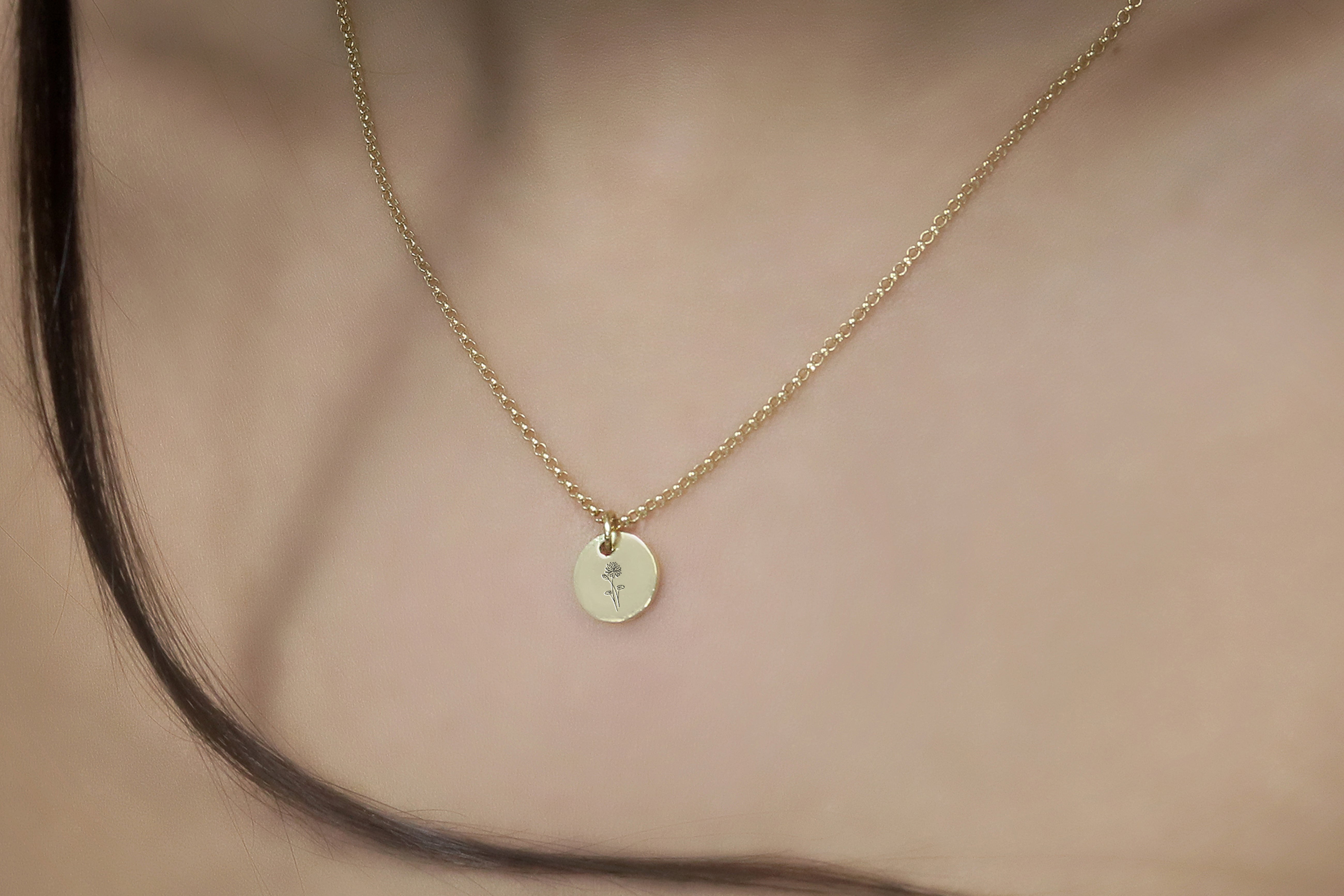 Engraved July Birth Flower Necklace