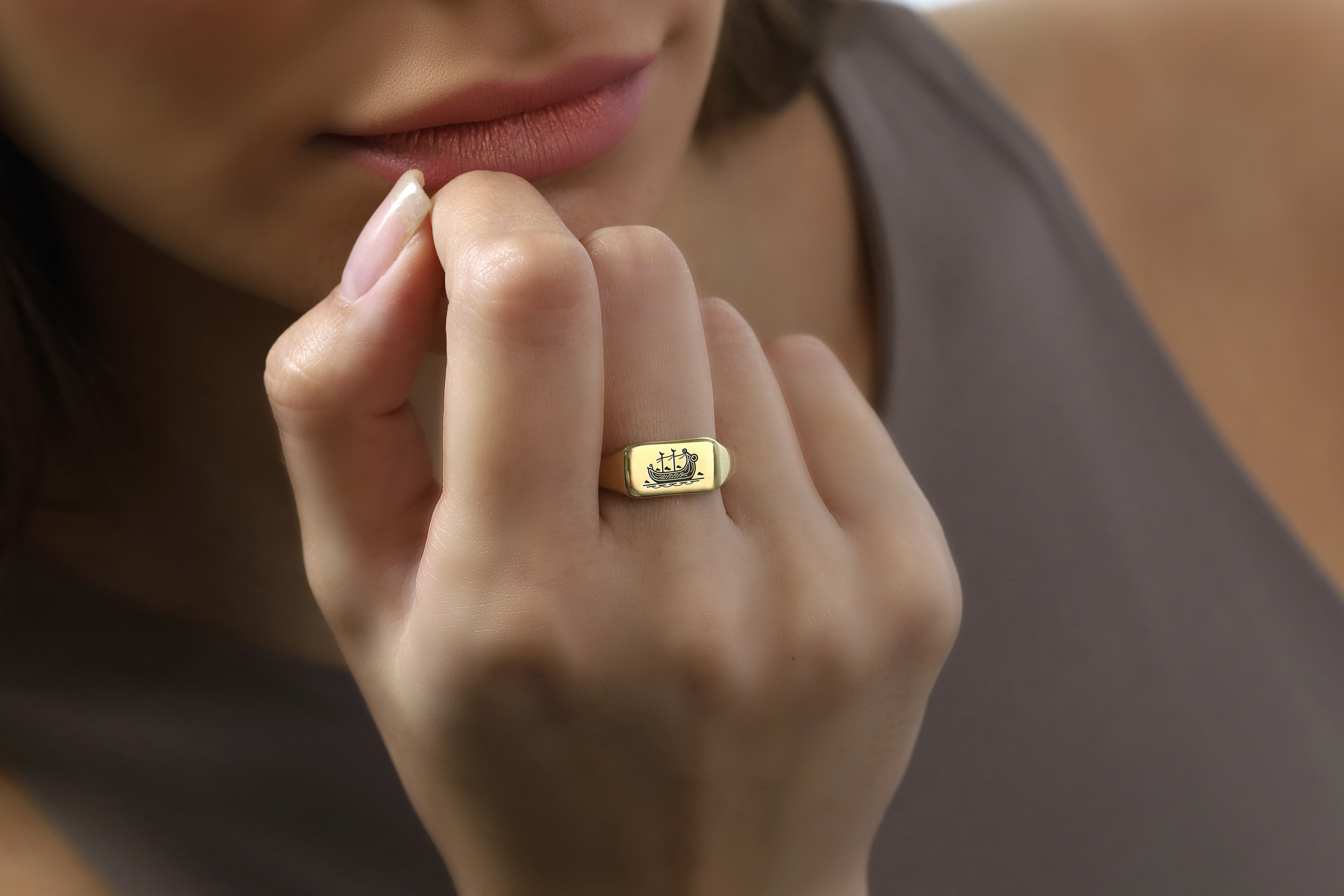 Viking Boat Engraved Ring