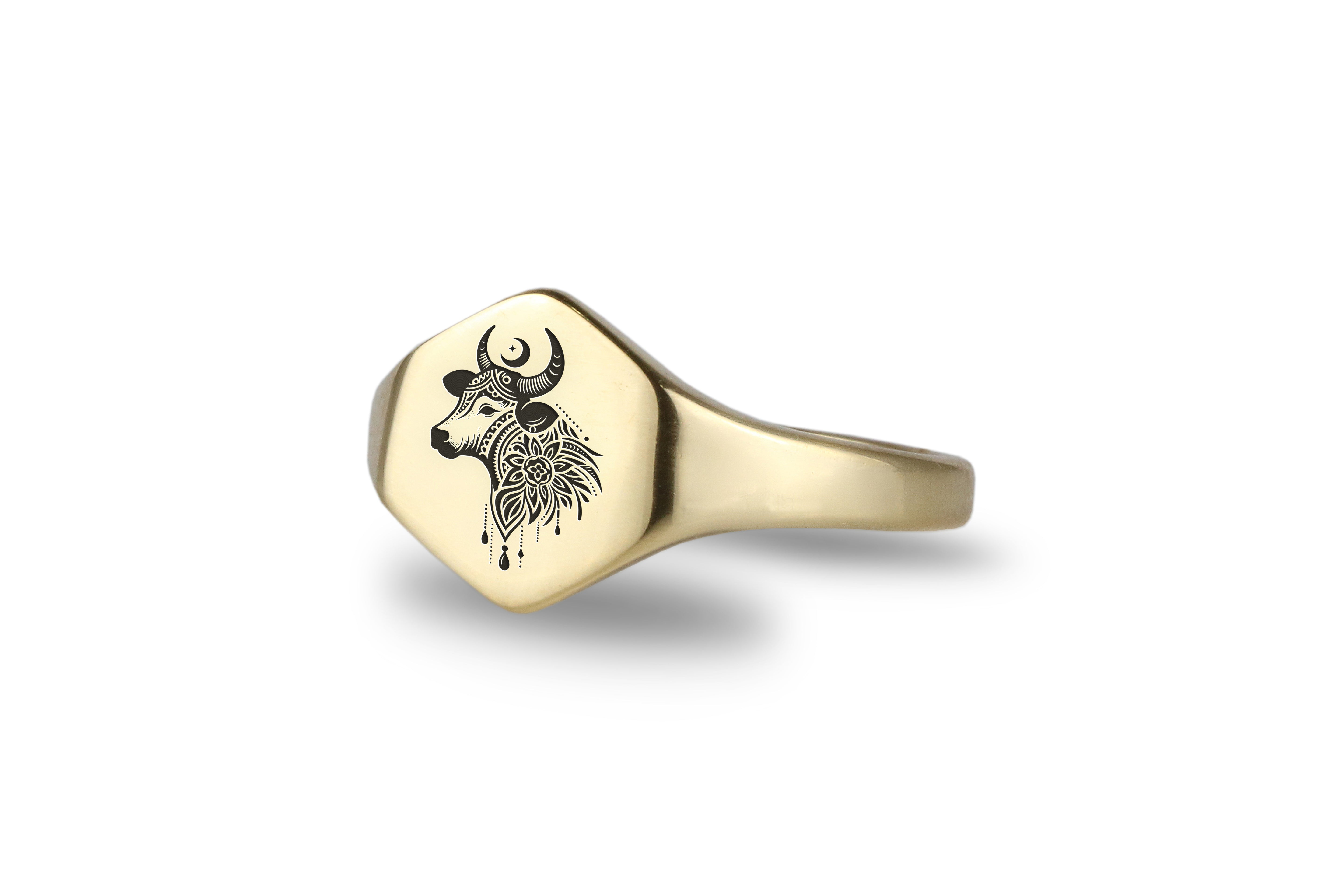 Boho Cow Gold Signet Ring