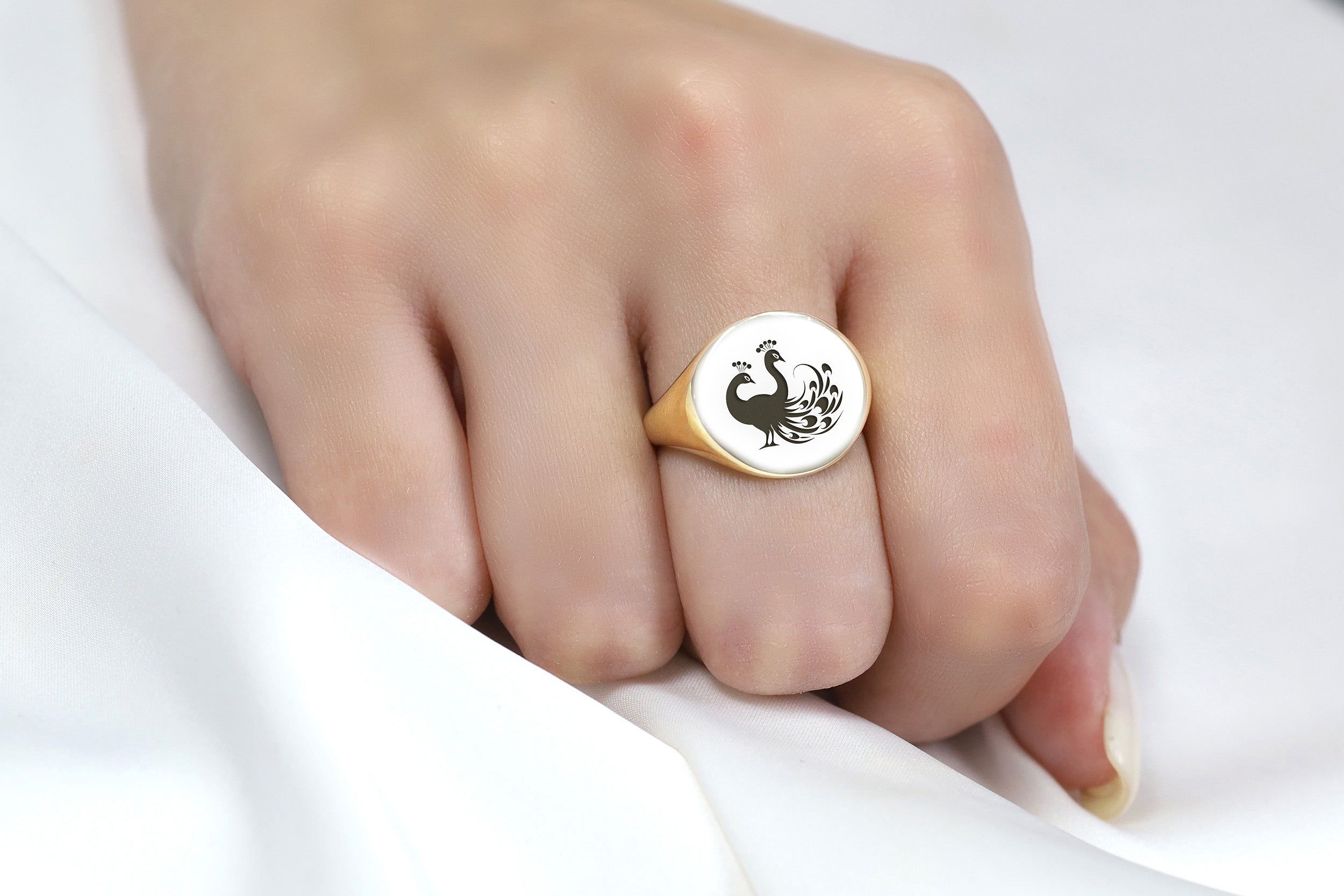 Exotic Peacock Signet Ring