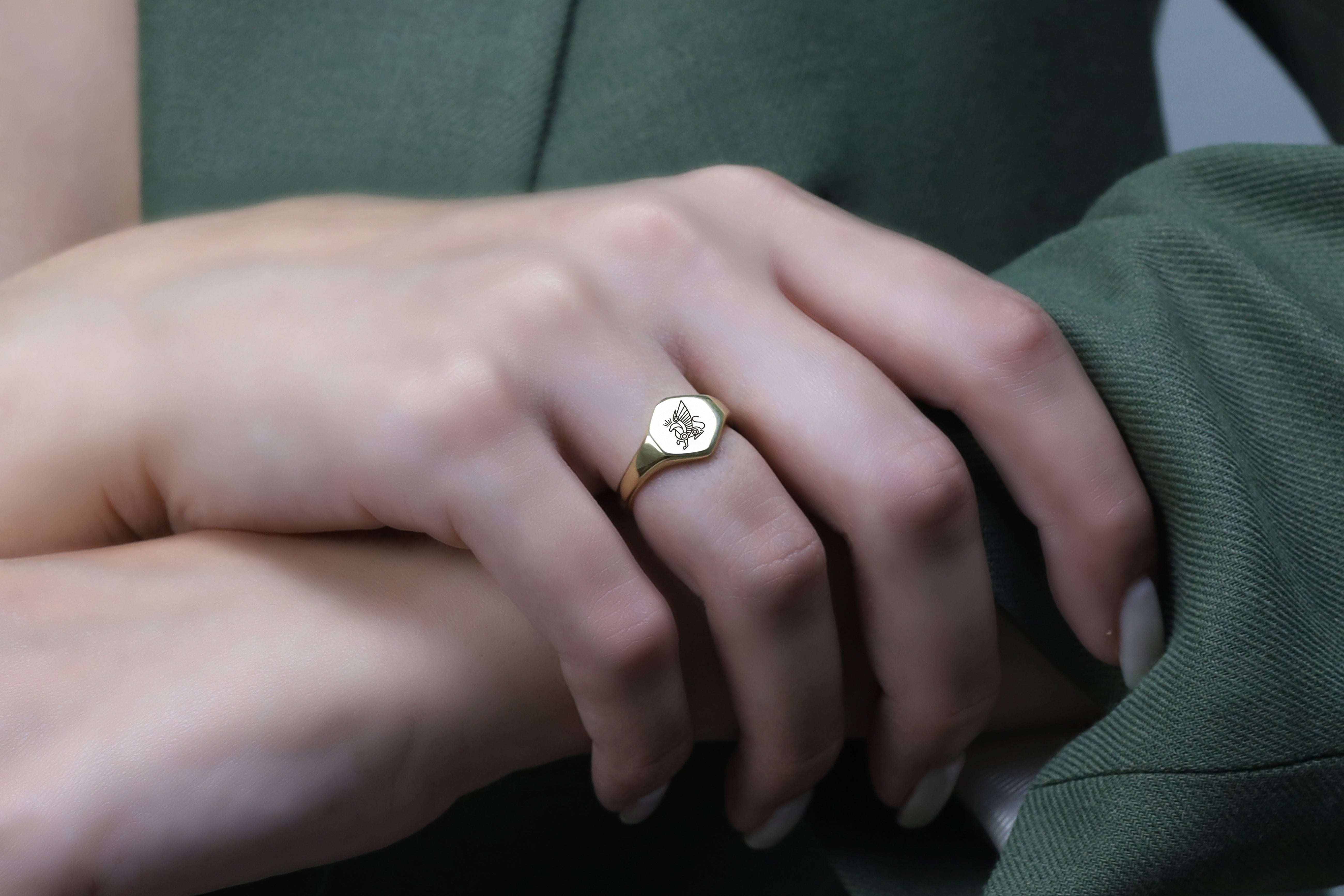 Engraved Griffin Signet Ring