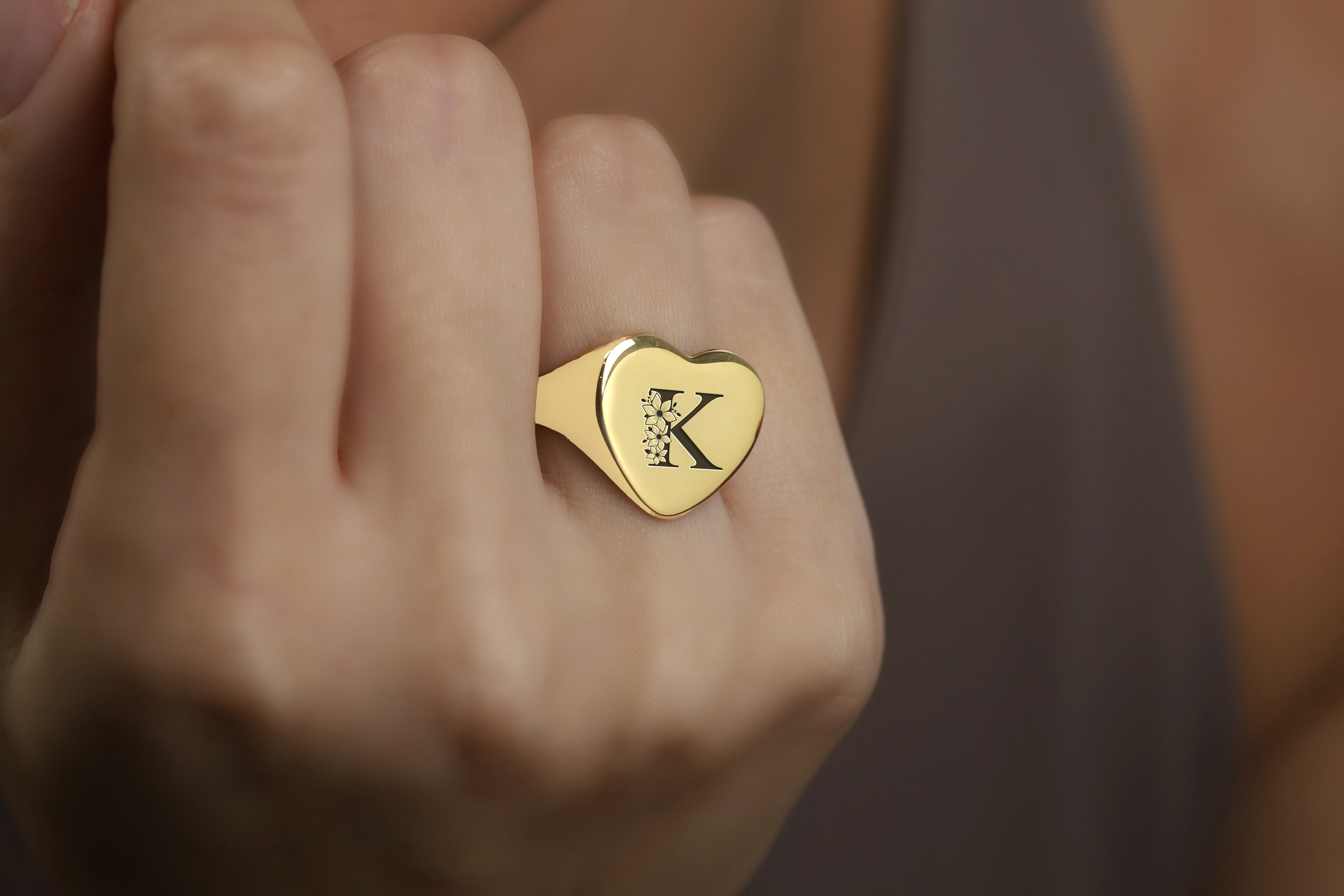 Heart Shaped Letter Gold Ring