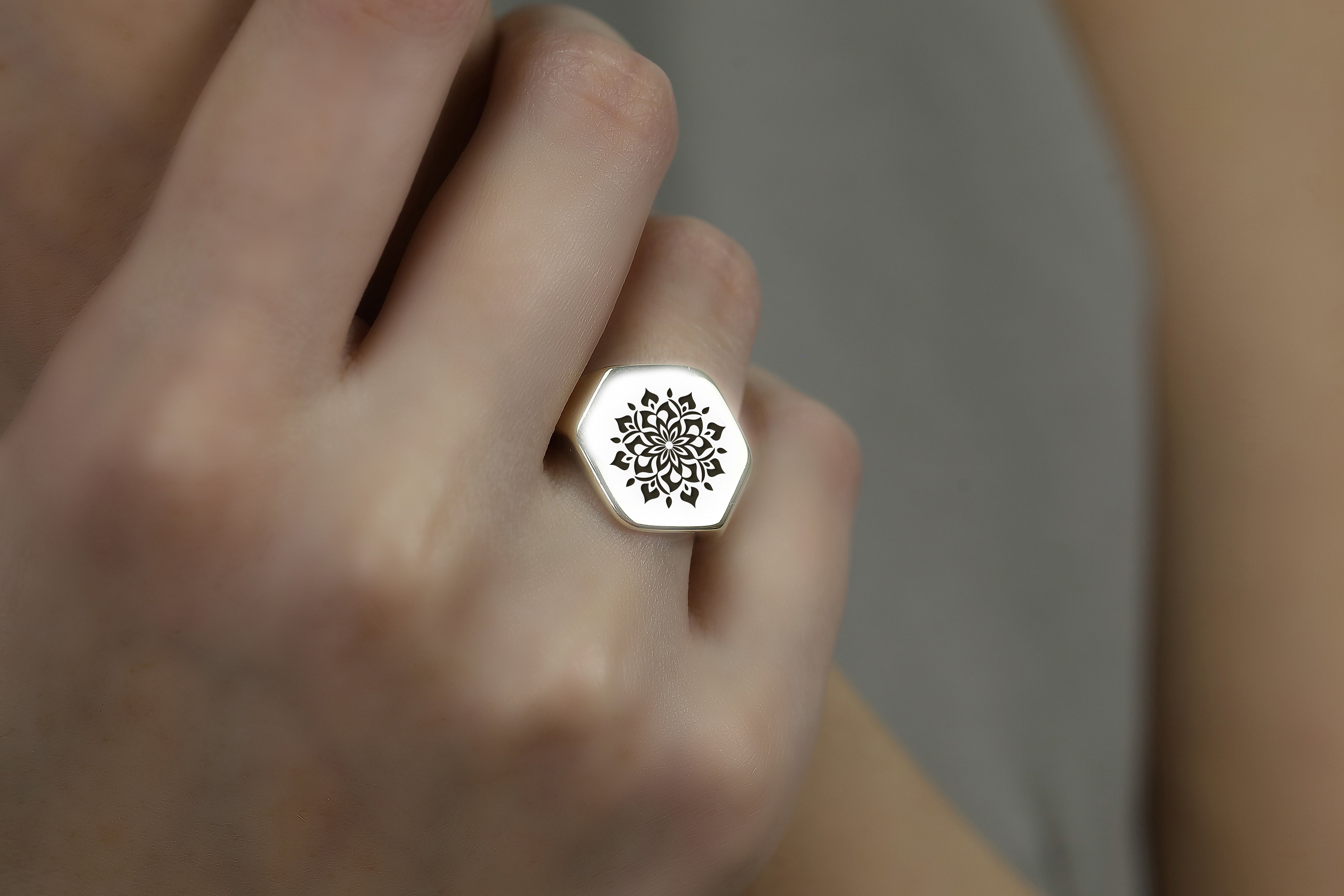 14k Gold Mandala Signet Ring