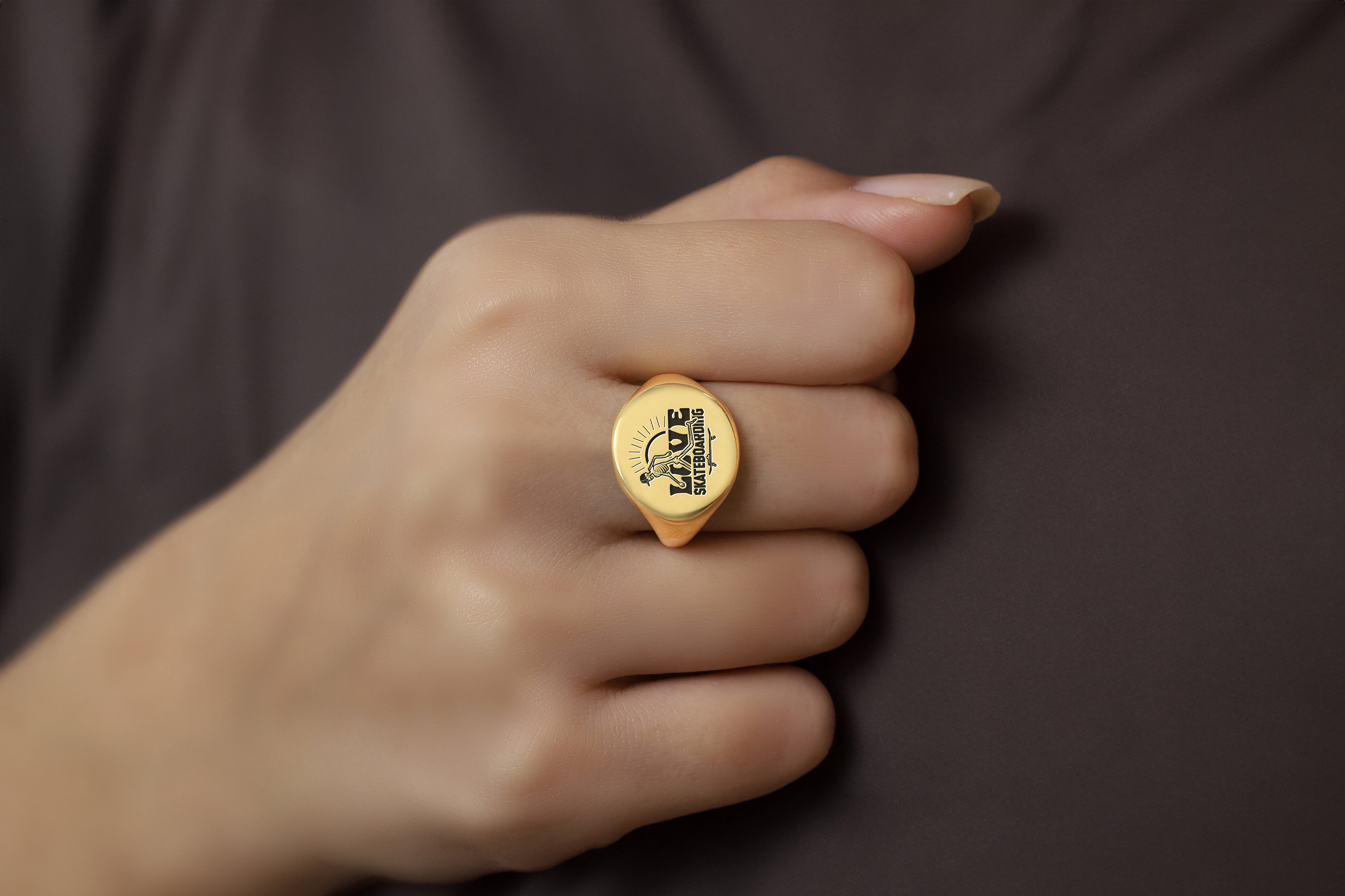 Engraved Skateboarding Signet Ring