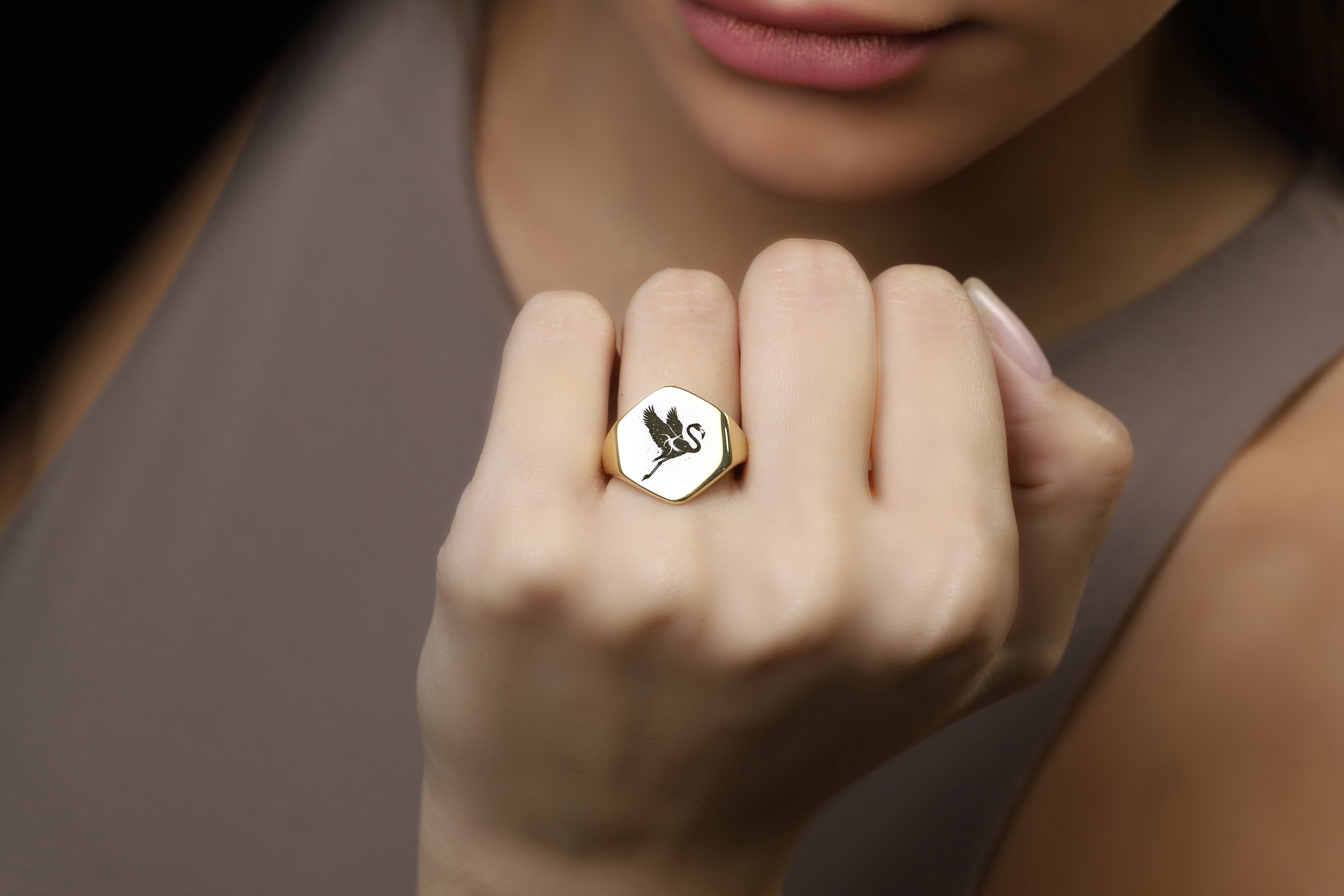 Mystical Flamingo Engraved Ring