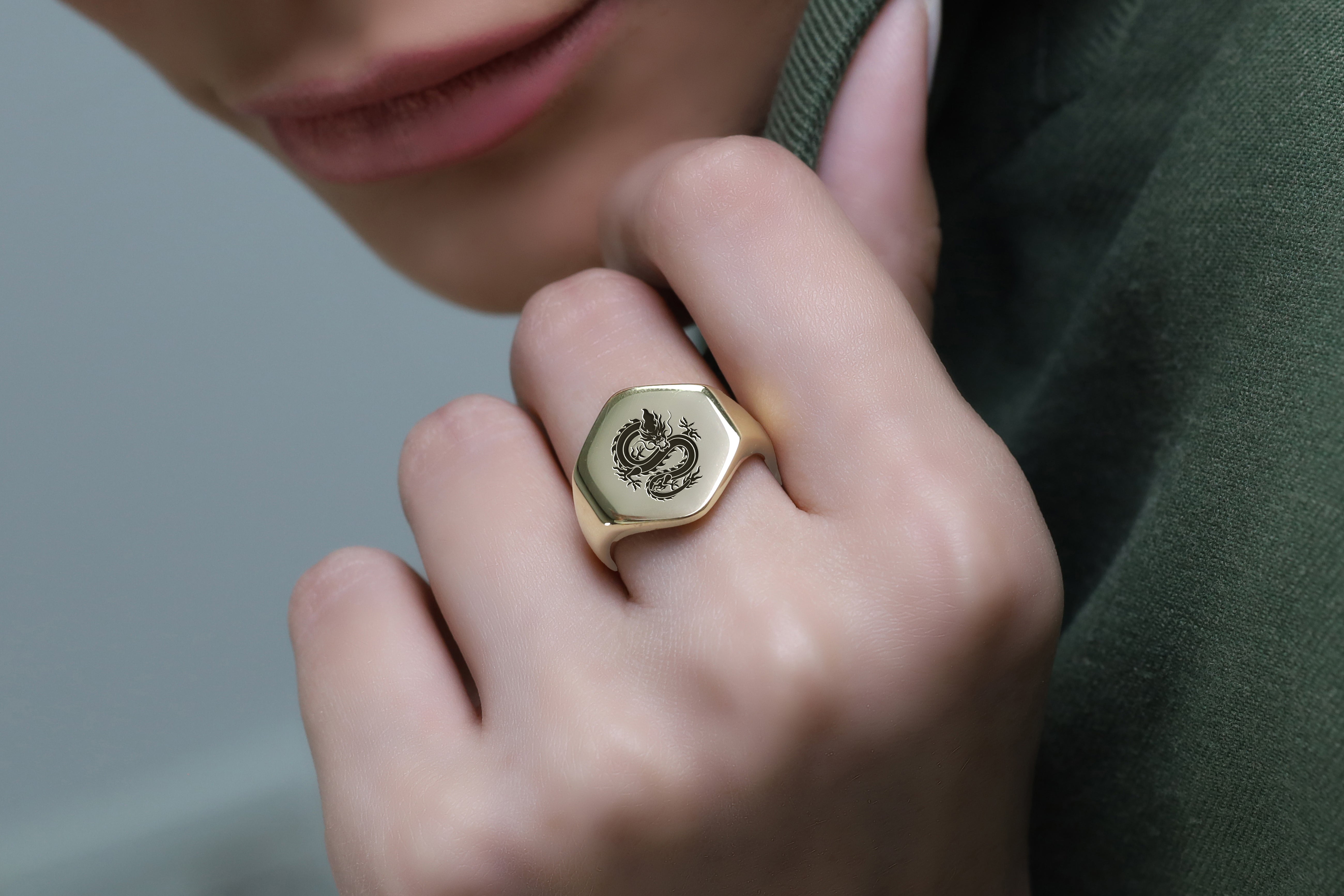 14k Gold Dragon Signet Ring