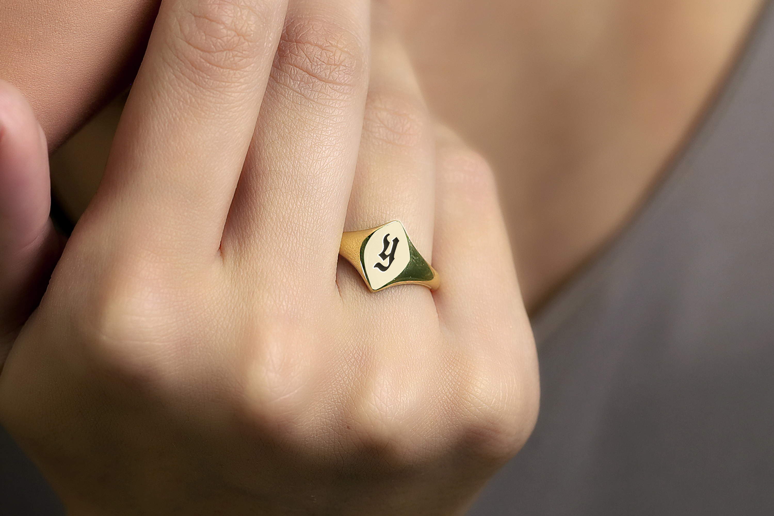 14k Gold Letter Signet Ring