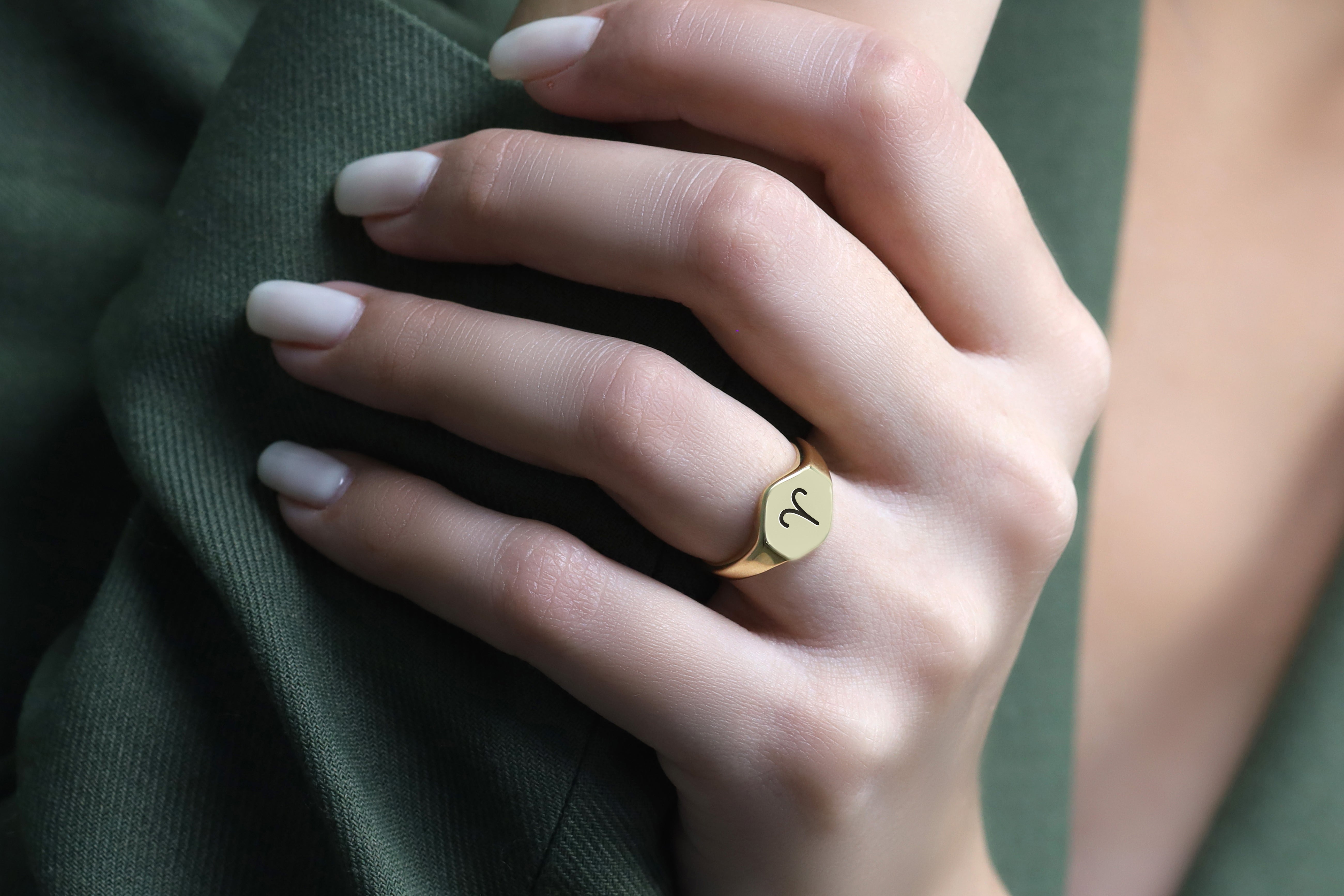 14k Gold Aries Signet Ring